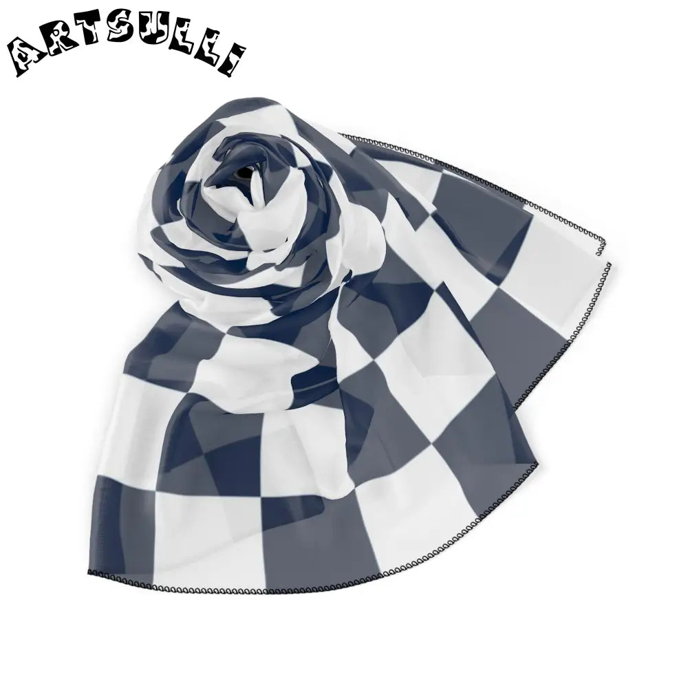 JAKKOUTTHEBXX Checkerboard White and Navy Blue Poly Scarf