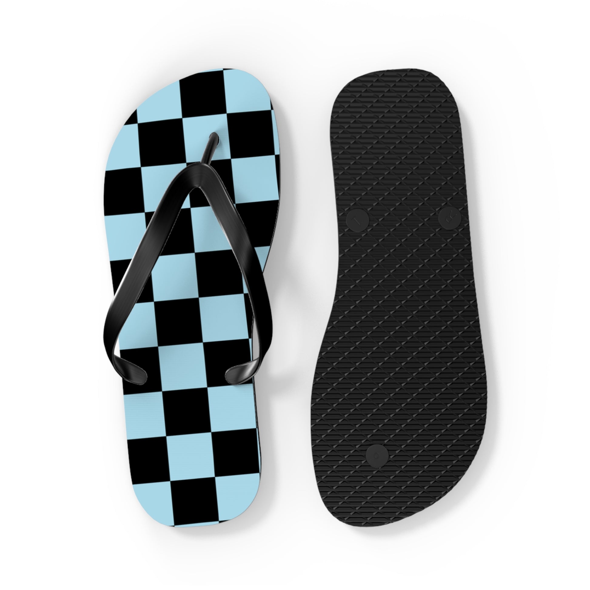Checkerboard Black and Blue Flip Flops, Artsulli - Art is Long, Life is Short, Shoes, , , , , , , 