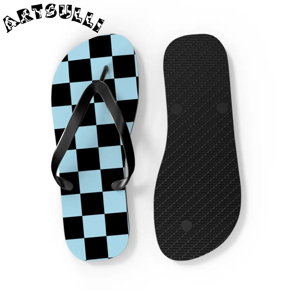 JAKKOUTTHEBXX Checkerboard Black and Blue Flip Flops JAKKOUTTHEBXX