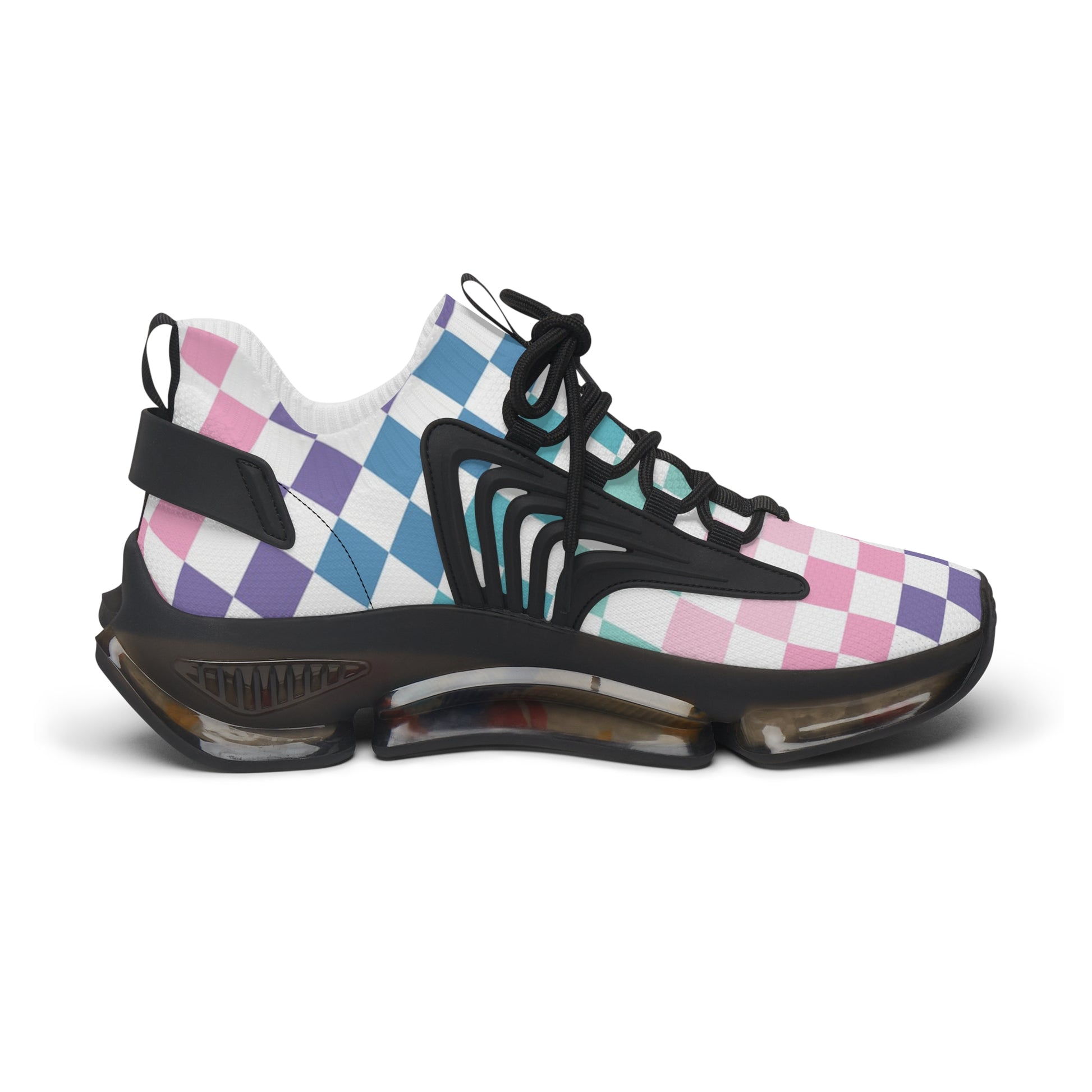 Vaporwave Rainbow  Checkerboard Multi-Color Women's Mesh Sneakers, Artsulli - Art is Long, Life is Short, Shoes, , , , , , , 