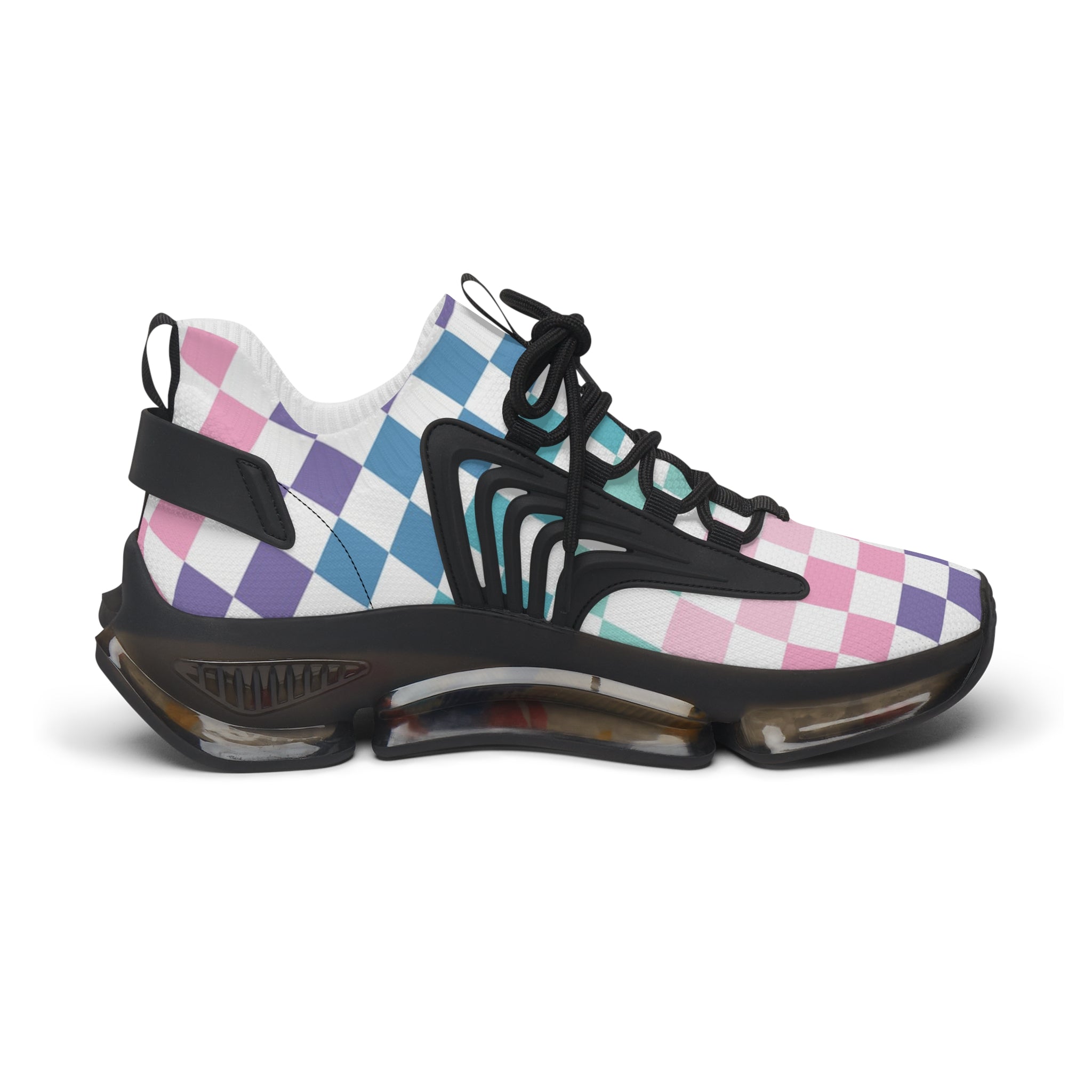 Vaporwave Rainbow  Checkerboard Multi-Color Women's Mesh Sneakers, Artsulli - Art is Long, Life is Short, Shoes, , , , , , , 