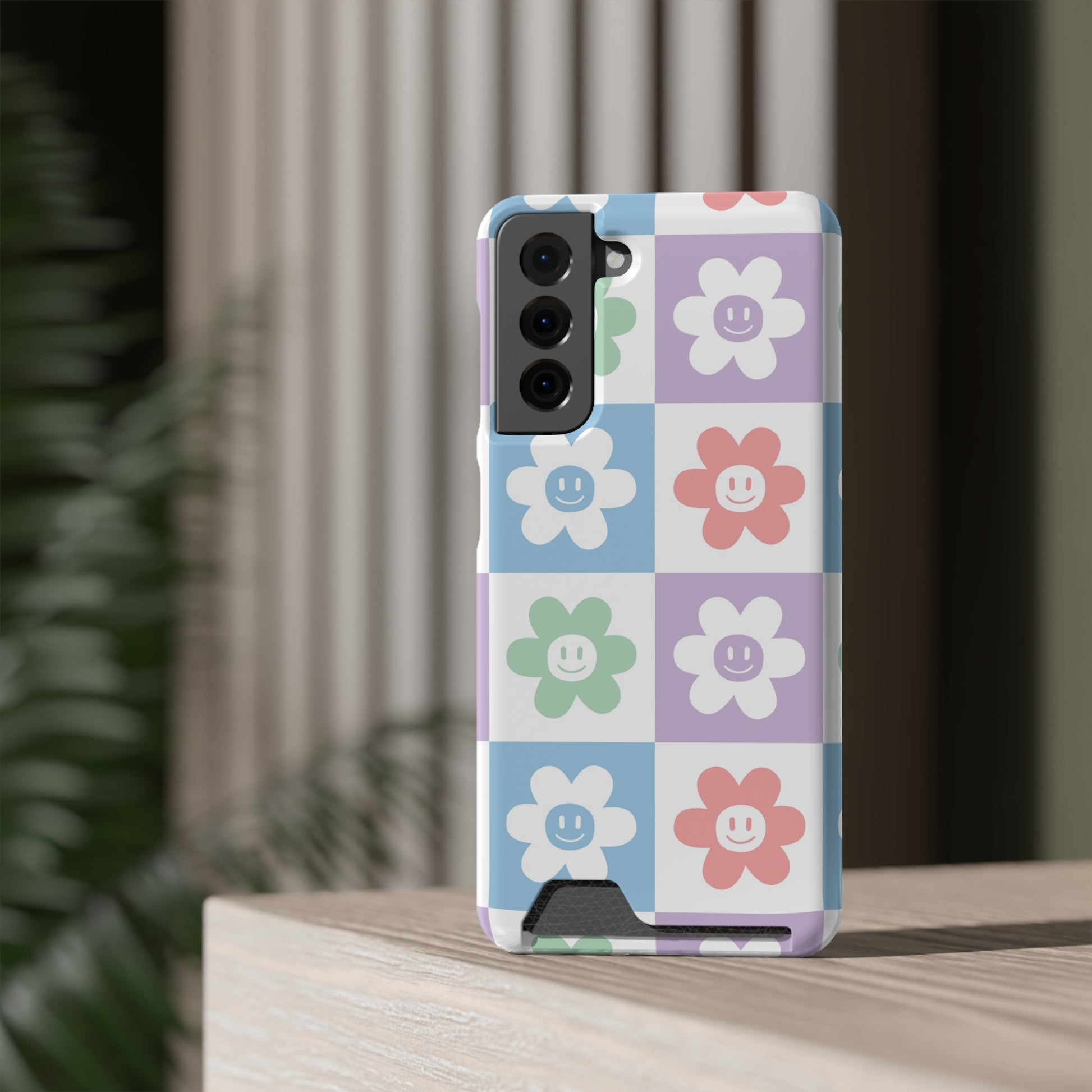 Chessboard x Smiley Face Flowers Multi-Color Phone Case With Card Holder, Artsulli - Art is Long, Life is Short, Phone Case, , , , , , , 