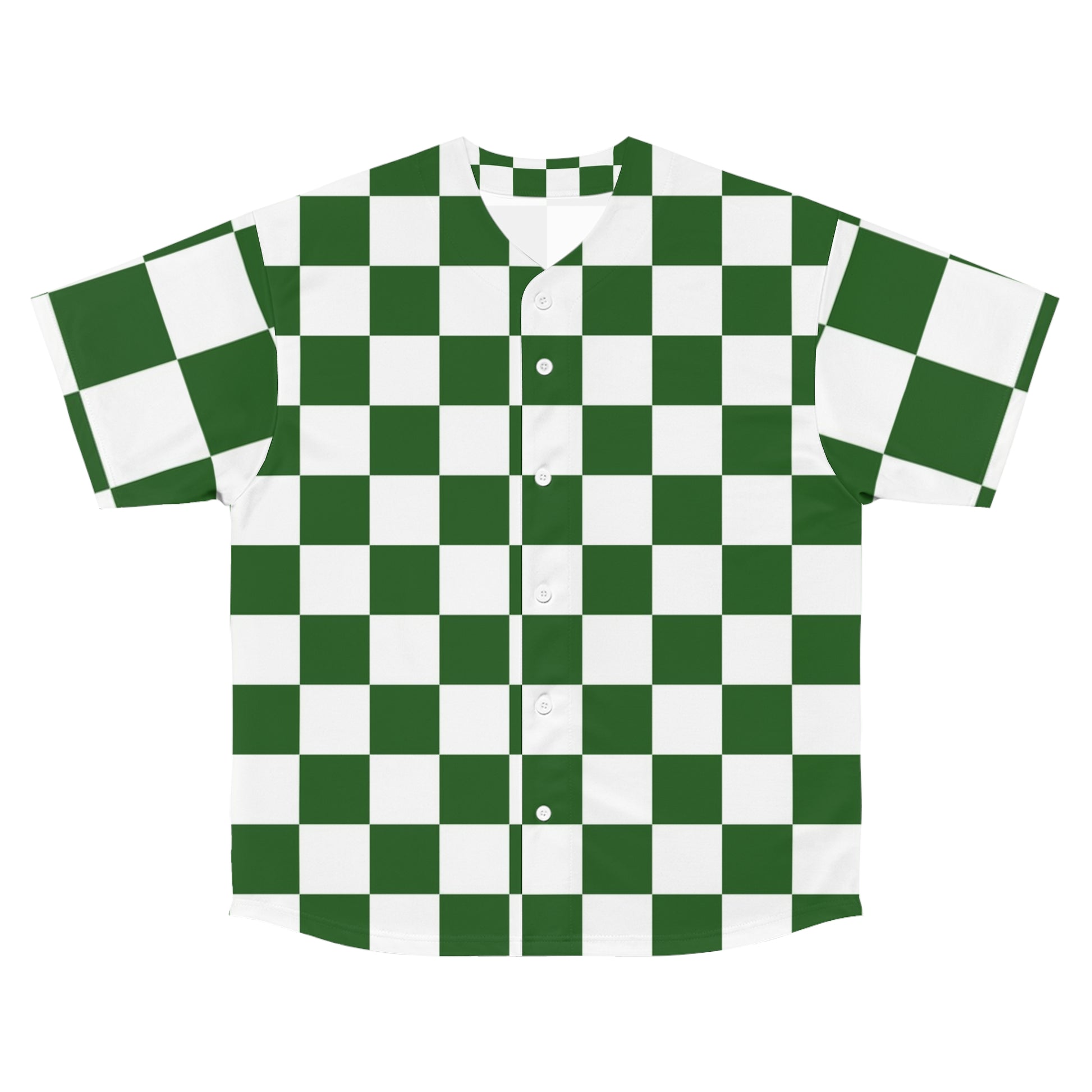 Checkerboard White and Dark Green Men's Baseball Jersey (AOP), Artsulli - Art is Long, Life is Short, All Over Prints, Size, S, Color, Seam thread color automatically matched to design, , , 22781132571371158232