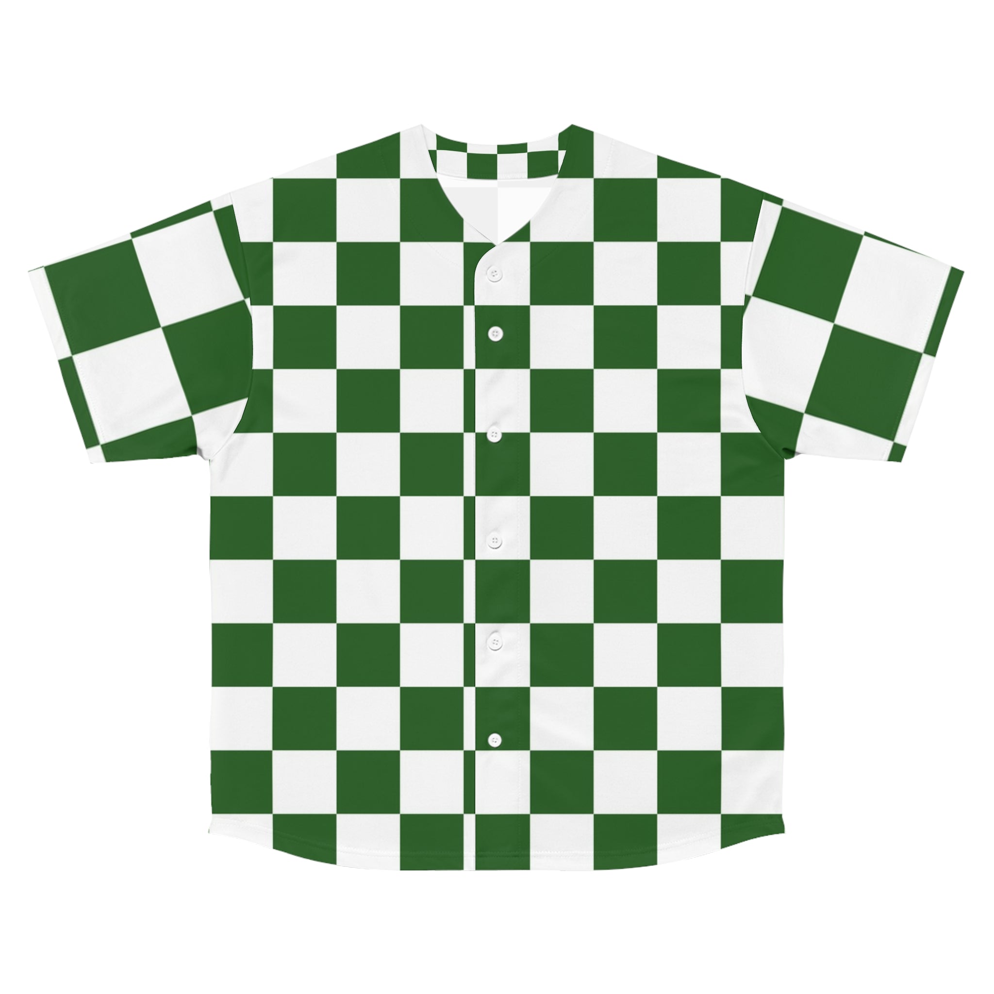 Checkerboard White and Dark Green Men's Baseball Jersey (AOP), Artsulli - Art is Long, Life is Short, All Over Prints, Size, S, Color, Seam thread color automatically matched to design, , , 22781132571371158232