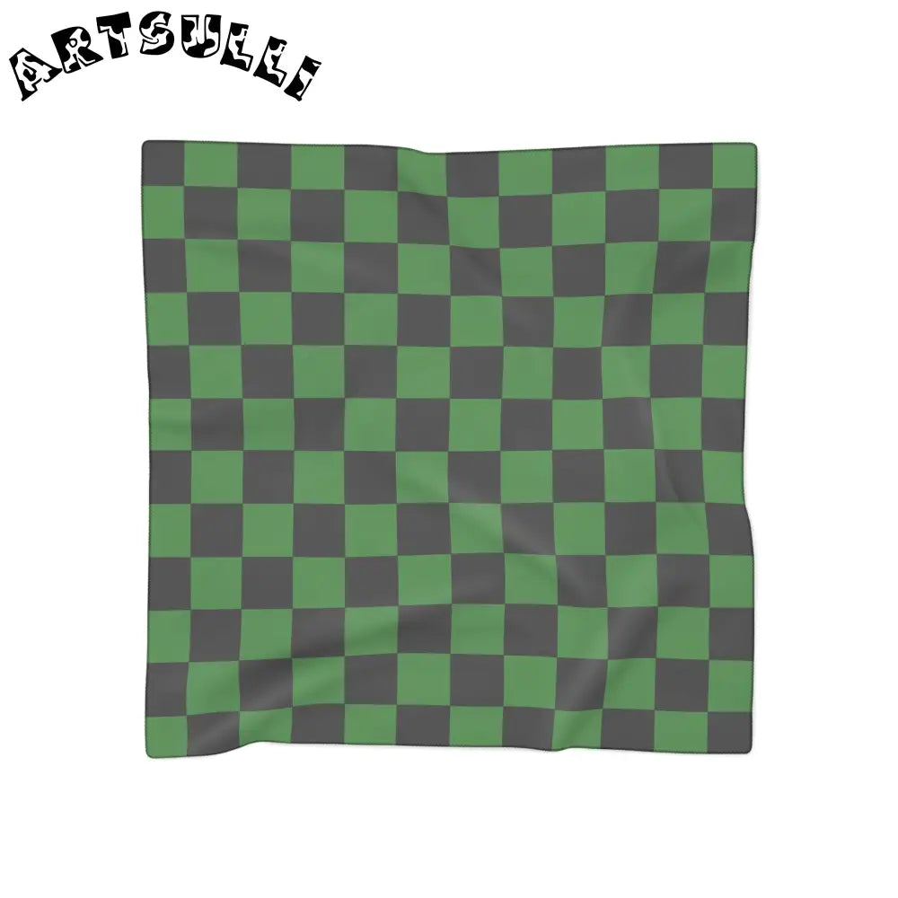 JAKKOUTTHEBXX Checkerboard Green and Black Poly Scarf JAKKOUTTHEBXX