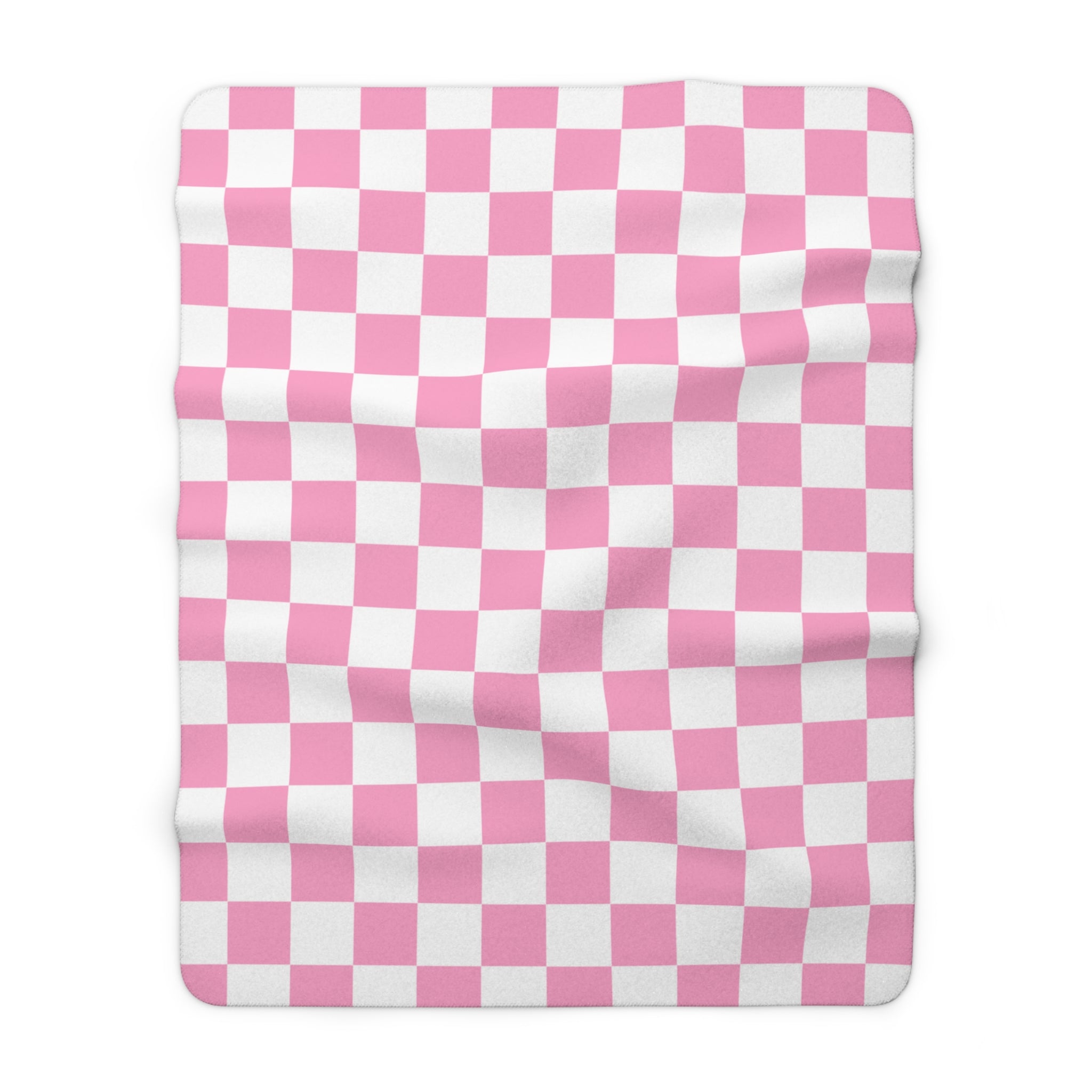 Checkerboard Hot Pink and White Sherpa Fleece Blanket, Artsulli - Art is Long, Life is Short, Home Decor, Size, 60" × 80", , , , , 12499078236656484868