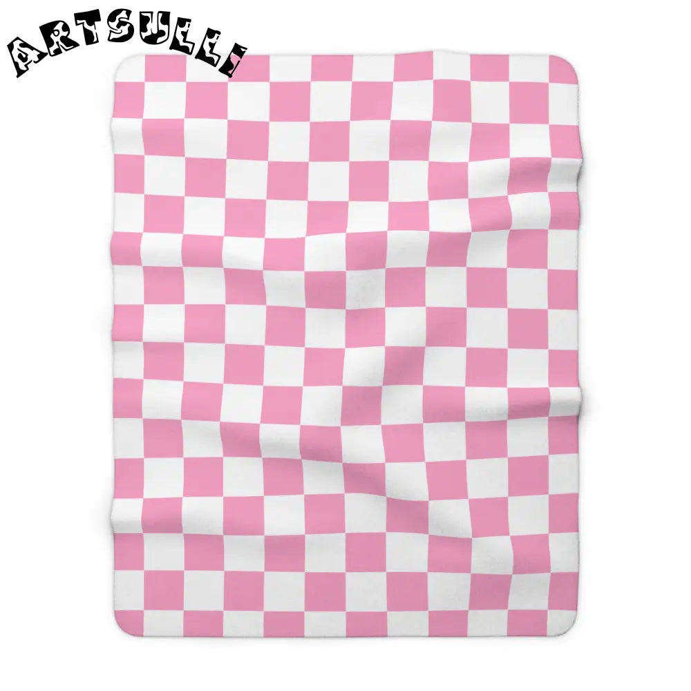 JAKKOUTTHEBXX Checkerboard Hot Pink and White Sherpa Fleece Blanket