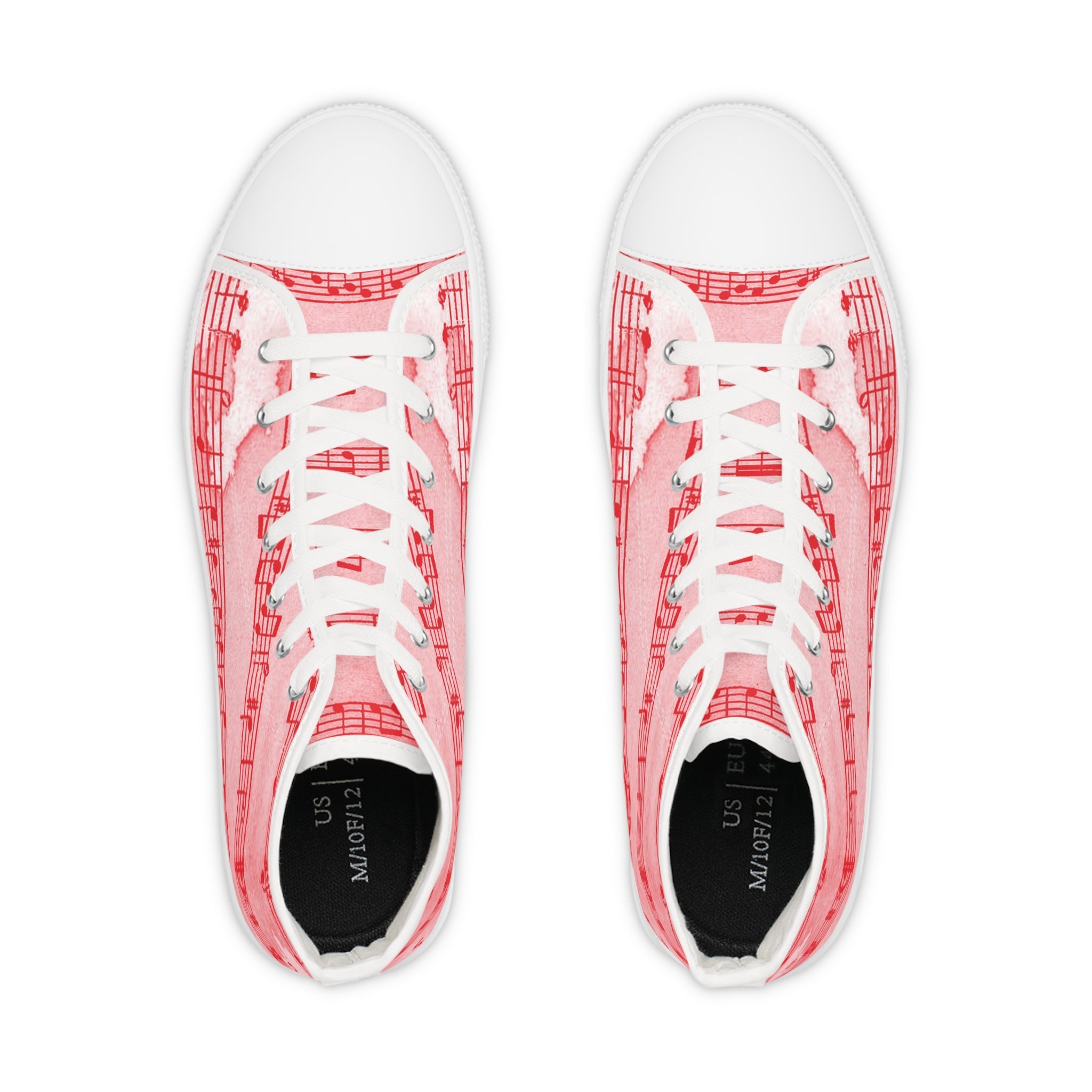 Drip Spill Type Beat Sheet Music Red Men's High Top Sneakers, Artsulli - Art is Long, Life is Short, Shoes, , , , , , , 