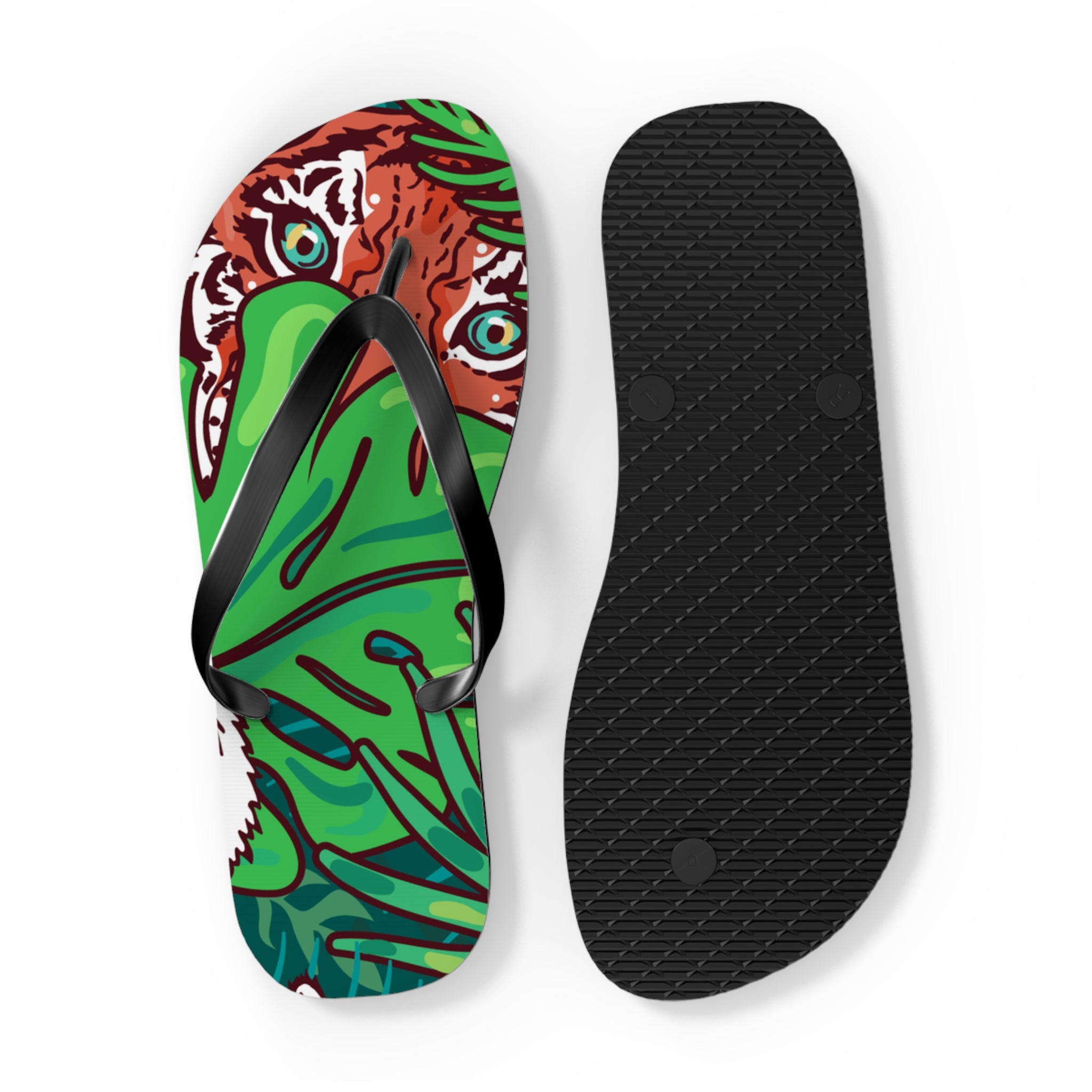 Tropical Jungle Tigers Blue and Green Flip Flops, Artsulli - Art is Long, Life is Short, Shoes, , , , , , , 