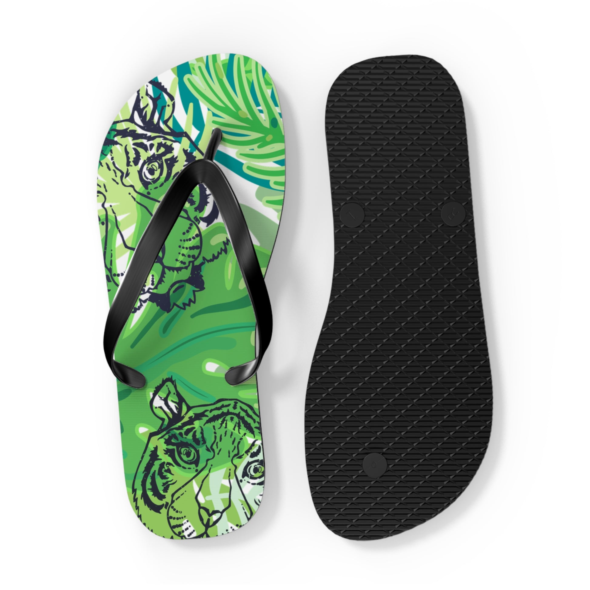 Tropical Jungle Tigers Green Flip Flops, Artsulli - Art is Long, Life is Short, Shoes, , , , , , , 