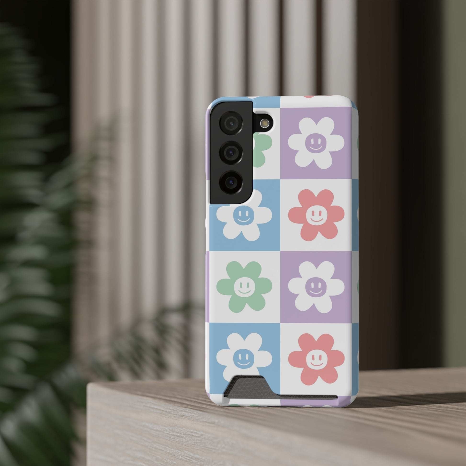 Chessboard x Smiley Face Flowers Multi-Color Phone Case With Card Holder, Artsulli - Art is Long, Life is Short, Phone Case, , , , , , , 