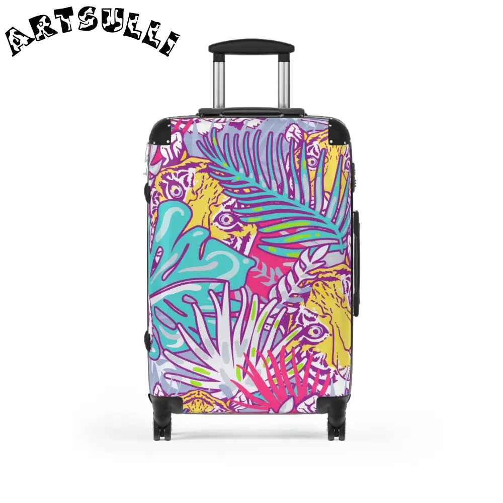 JAKKOUTTHEBXX Tropical Floral Tigers Torquise and Purple Suitcase