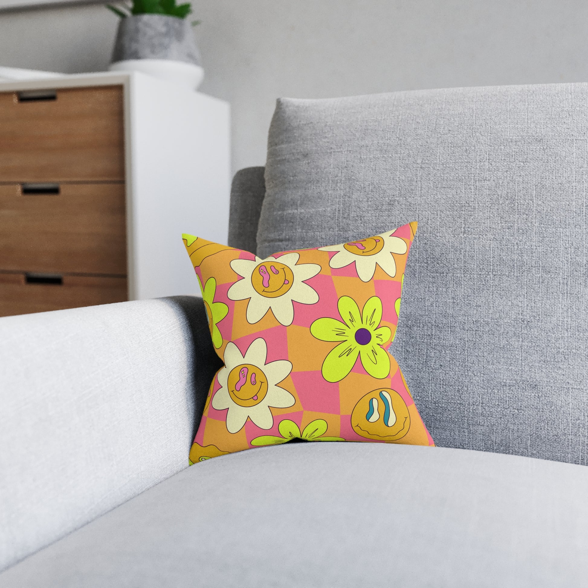 Trippy Sour Face Rave Square Pillow, Artsulli - Art is Long, Life is Short, Home Decor, , , , , , , 