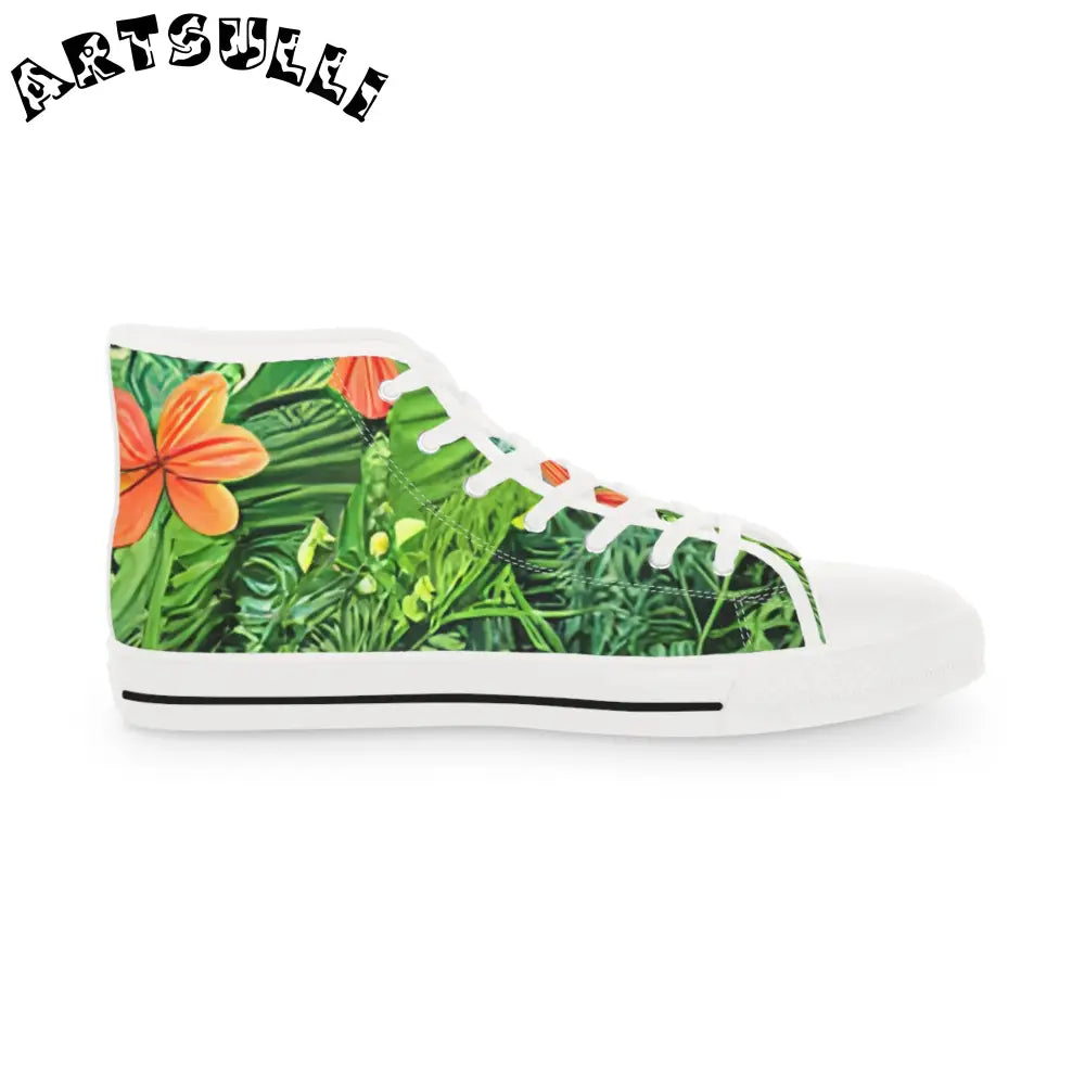 JAKKOUTTHEBXX Tropical Leaf and Orange Flower High Top Canvas
