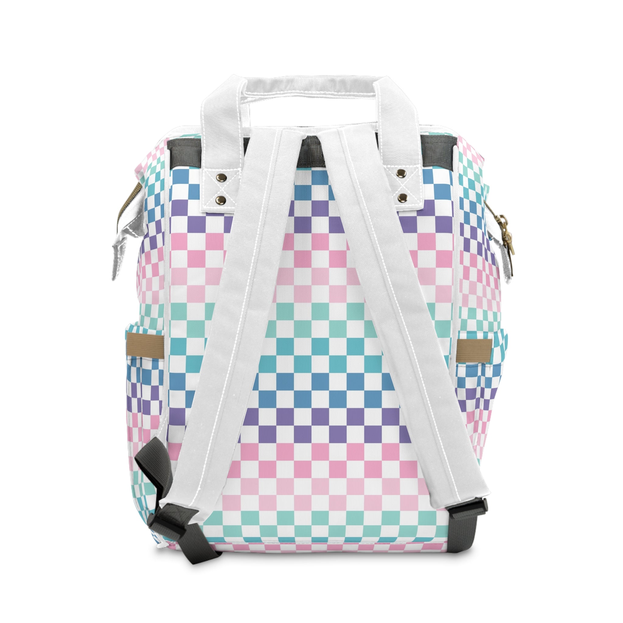 Vaporwave Rainbow  Checkerboard Multi-Color Multifunctional Diaper Backpack, Artsulli - Art is Long, Life is Short, Bags, , , , , , , 