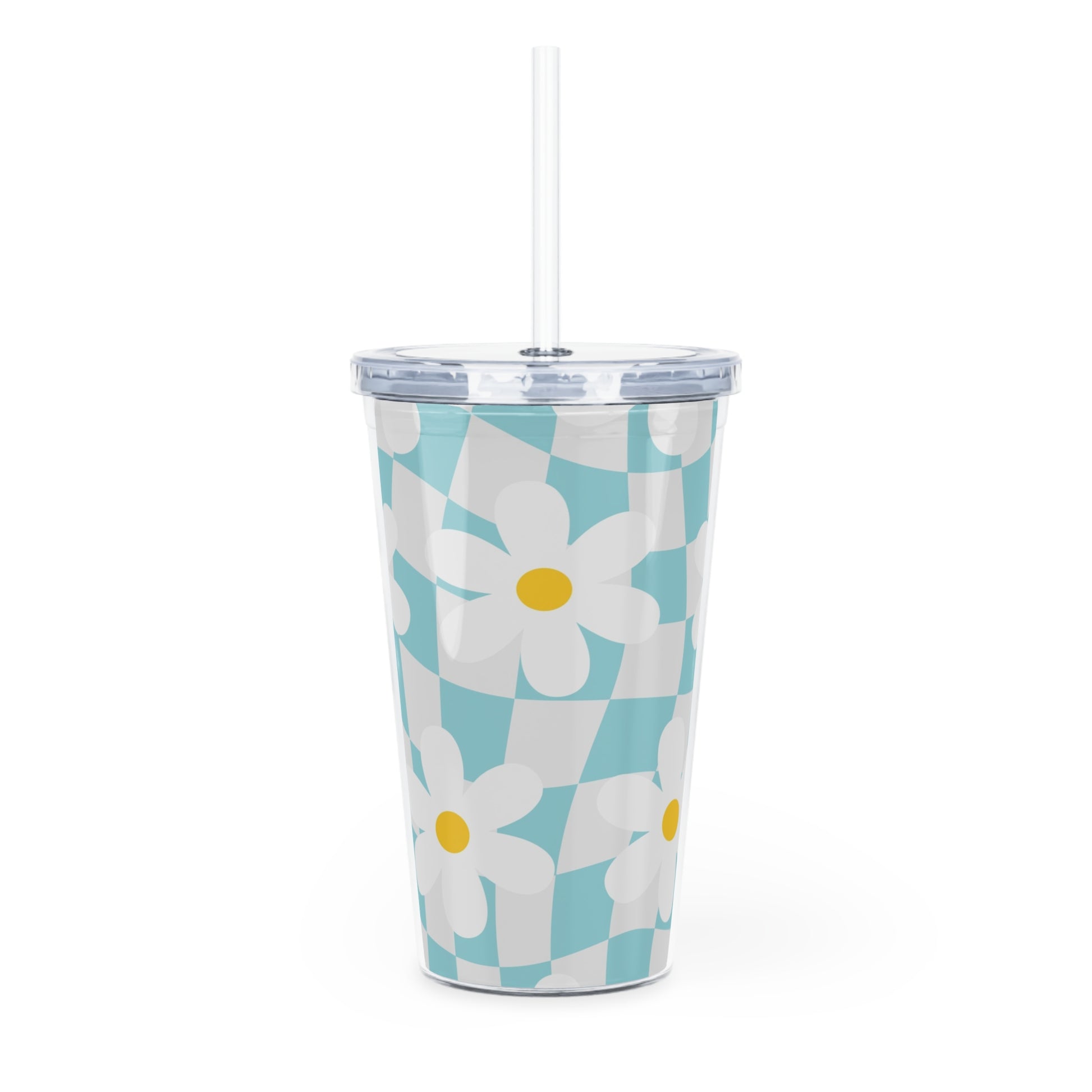 Trippy Check Garden Plastic Tumbler with Straw, Artsulli - Art is Long, Life is Short, Mug, , , , , , , 