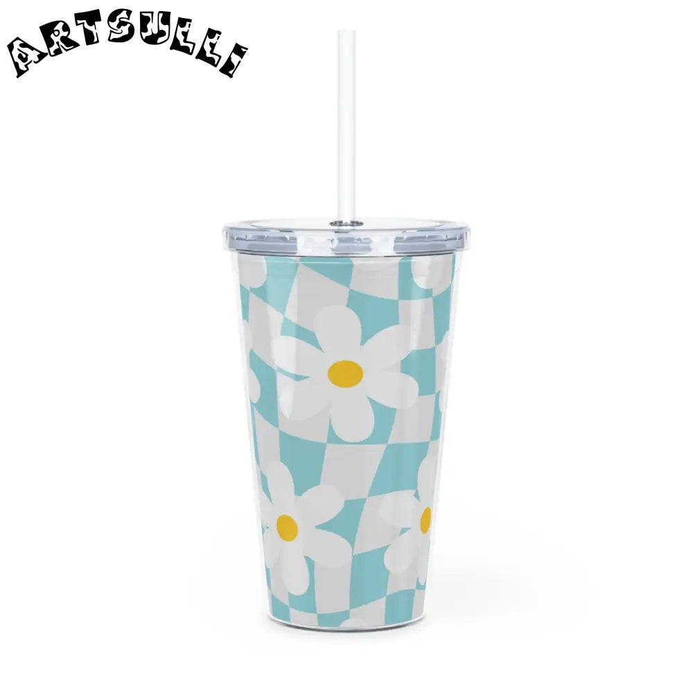 JAKKOUTTHEBXX Trippy Check Garden Plastic Tumbler with Straw