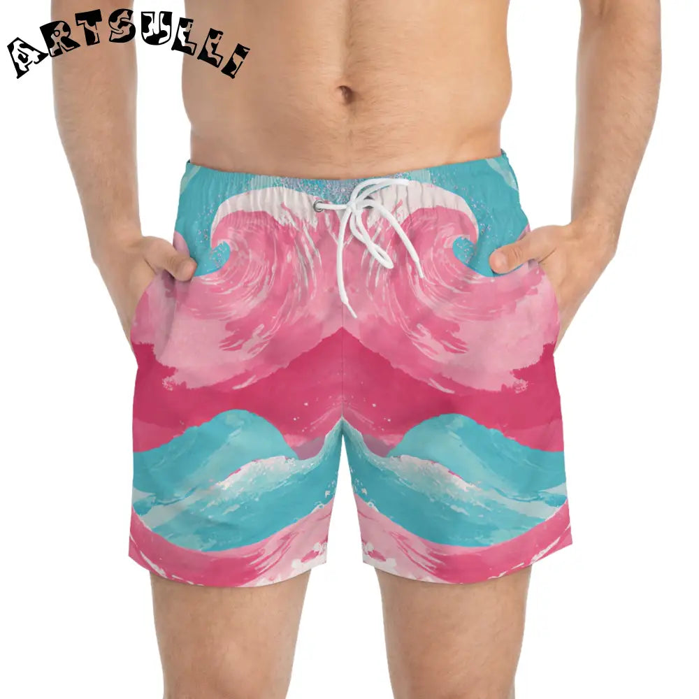 JAKKOUTTHEBXX The Great Pastelwave Pink and Blue Swim Trunks (AOP)