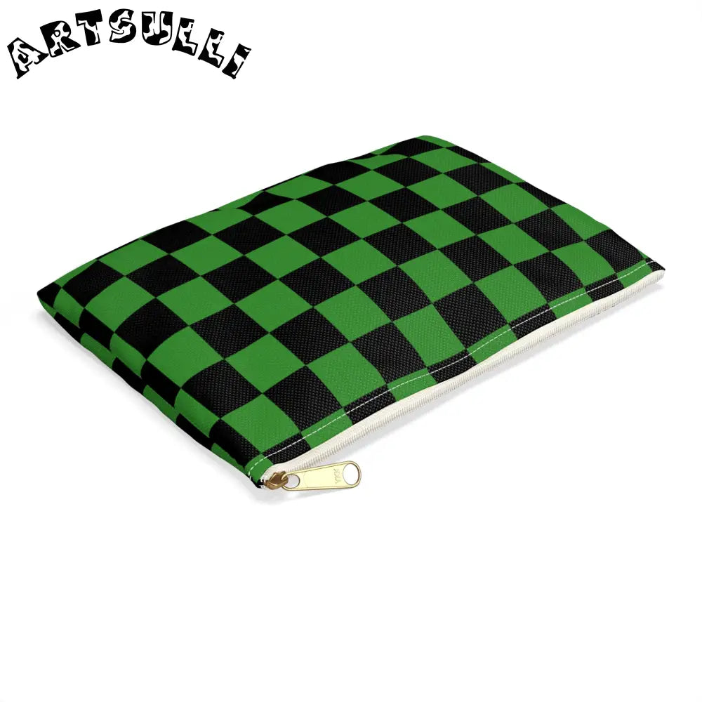 JAKKOUTTHEBXX Checkerboard Green and Black Accessory Pouch