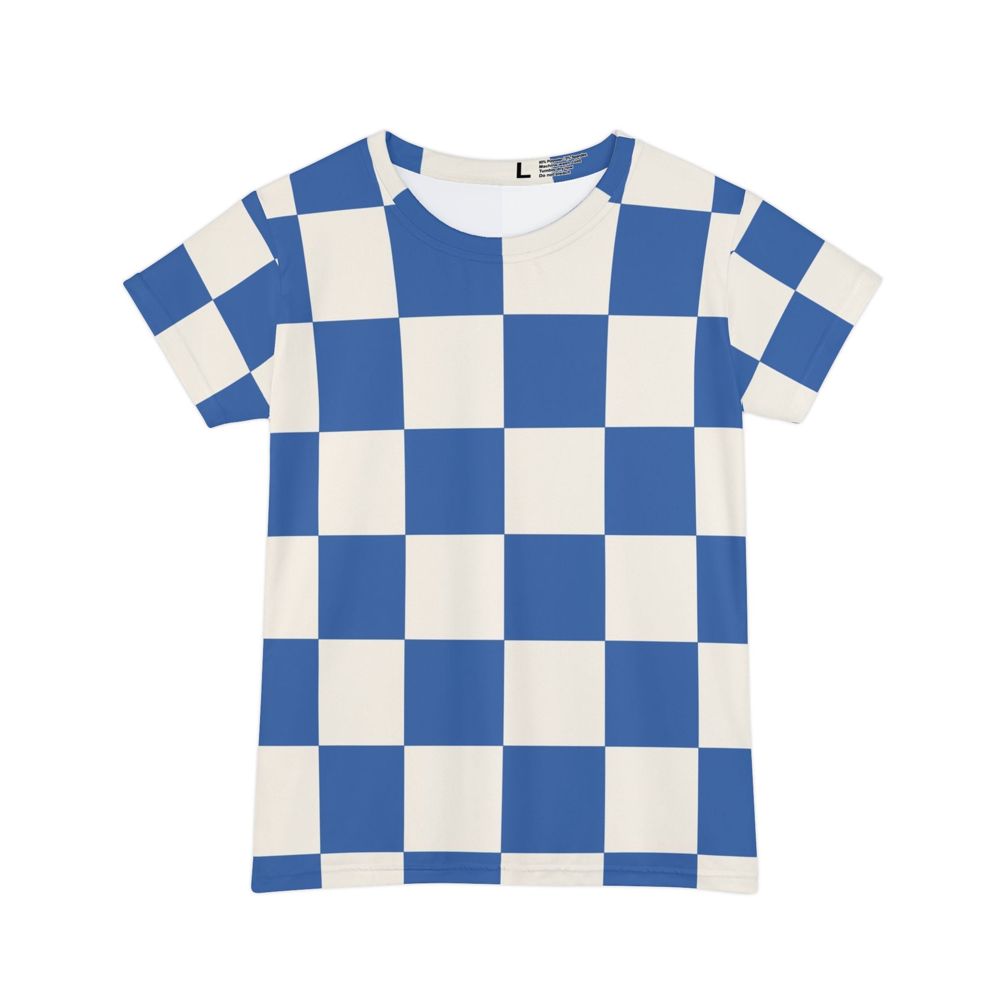 Checkerboard Blue Women's Short Sleeve Shirt (AOP), Artsulli - Art is Long, Life is Short, All Over Prints, Size, XS, , , , , 25416593450902529659