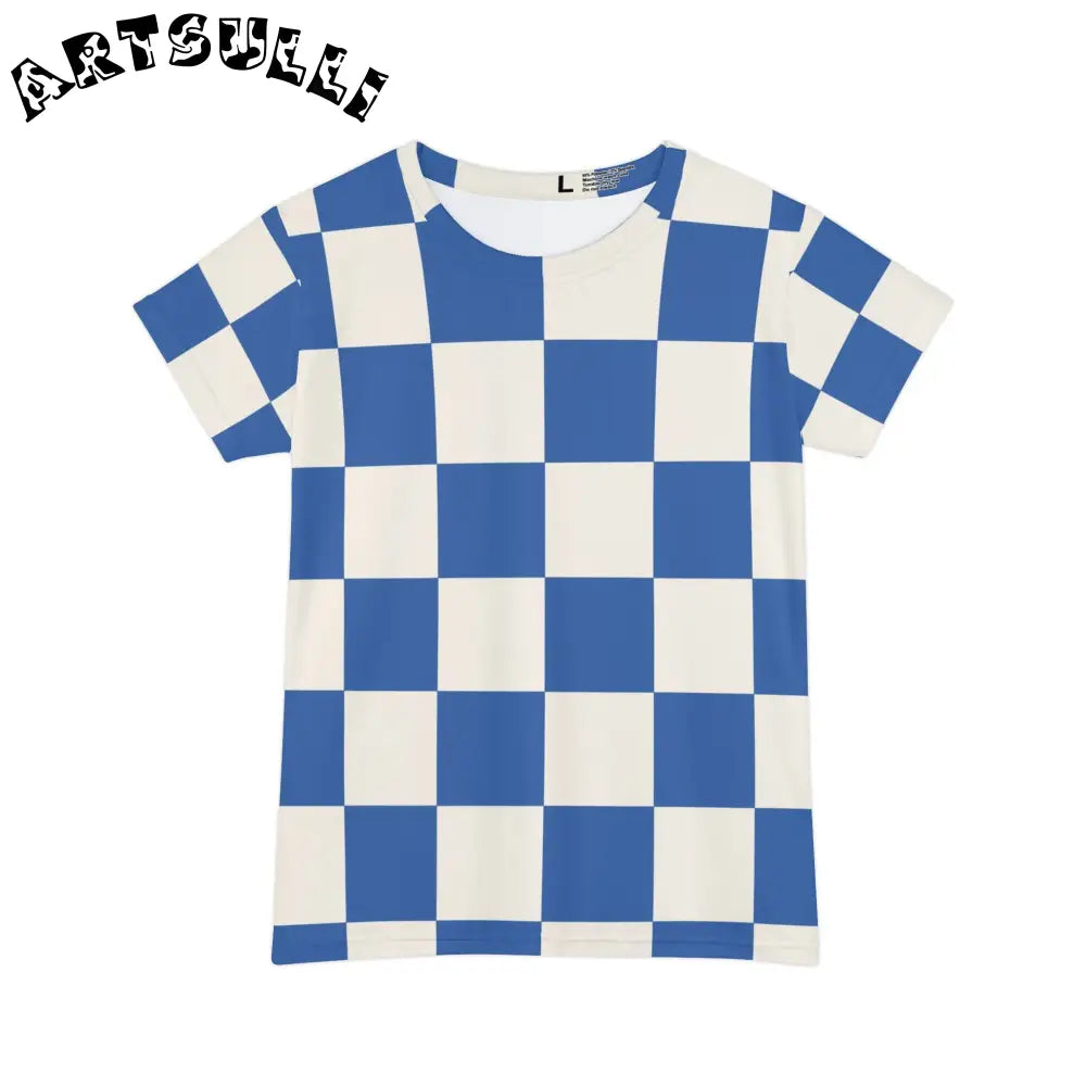 JAKKOUTTHEBXX Checkerboard Blue Women’s Short Sleeve Shirt (AOP)