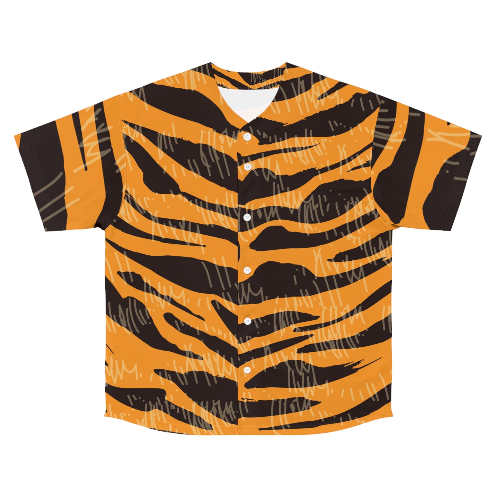 Tiger Scratches Orange & Black Men's Baseball Jersey (AOP), Artsulli - Art is Long, Life is Short, All Over Prints, Size, S, Color, Seam thread color automatically matched to design, , , 12966087709522