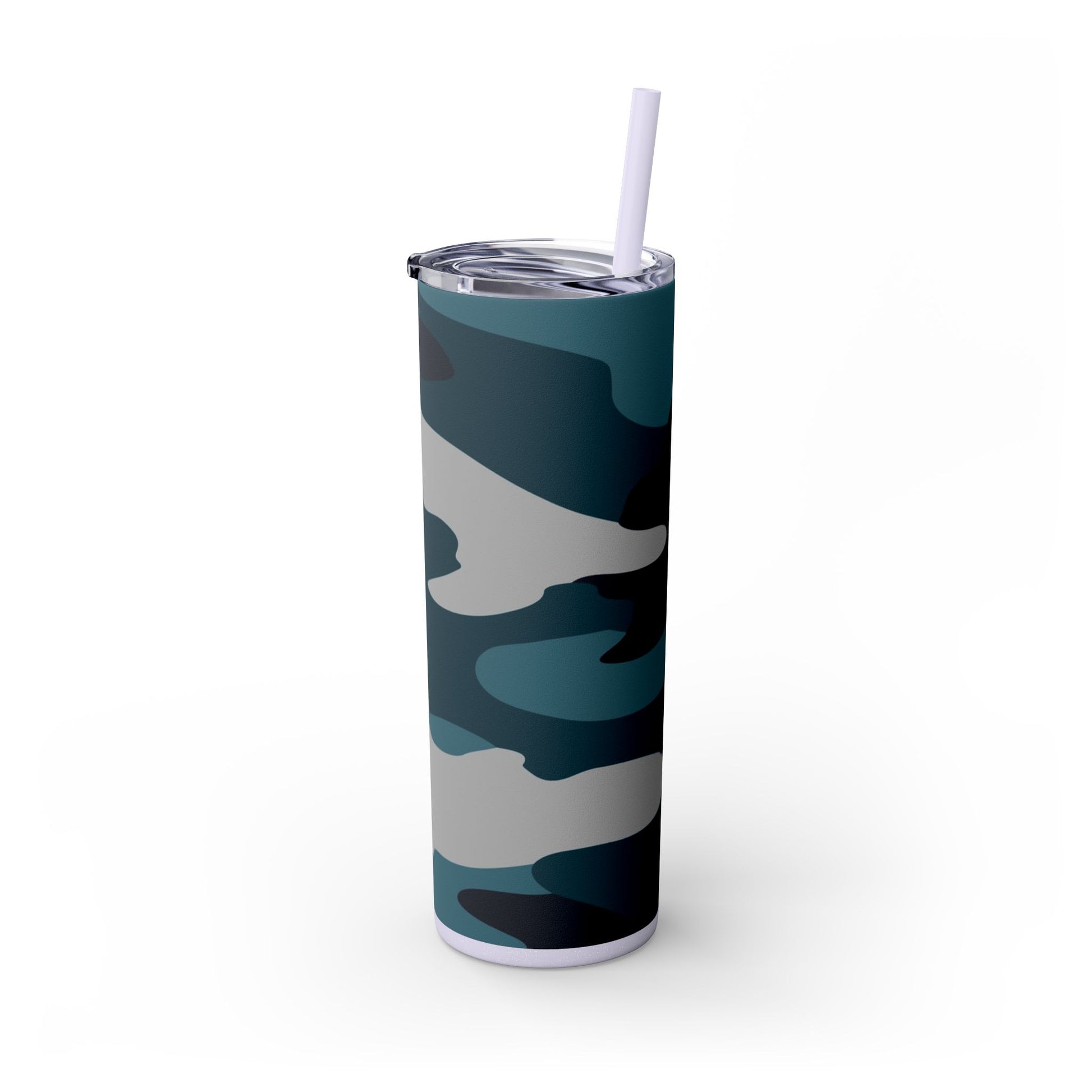 Blue Camouflage Skinny Tumbler with Straw, 20oz, Artsulli - Art is Long, Life is Short, Mug, , , , , , , 