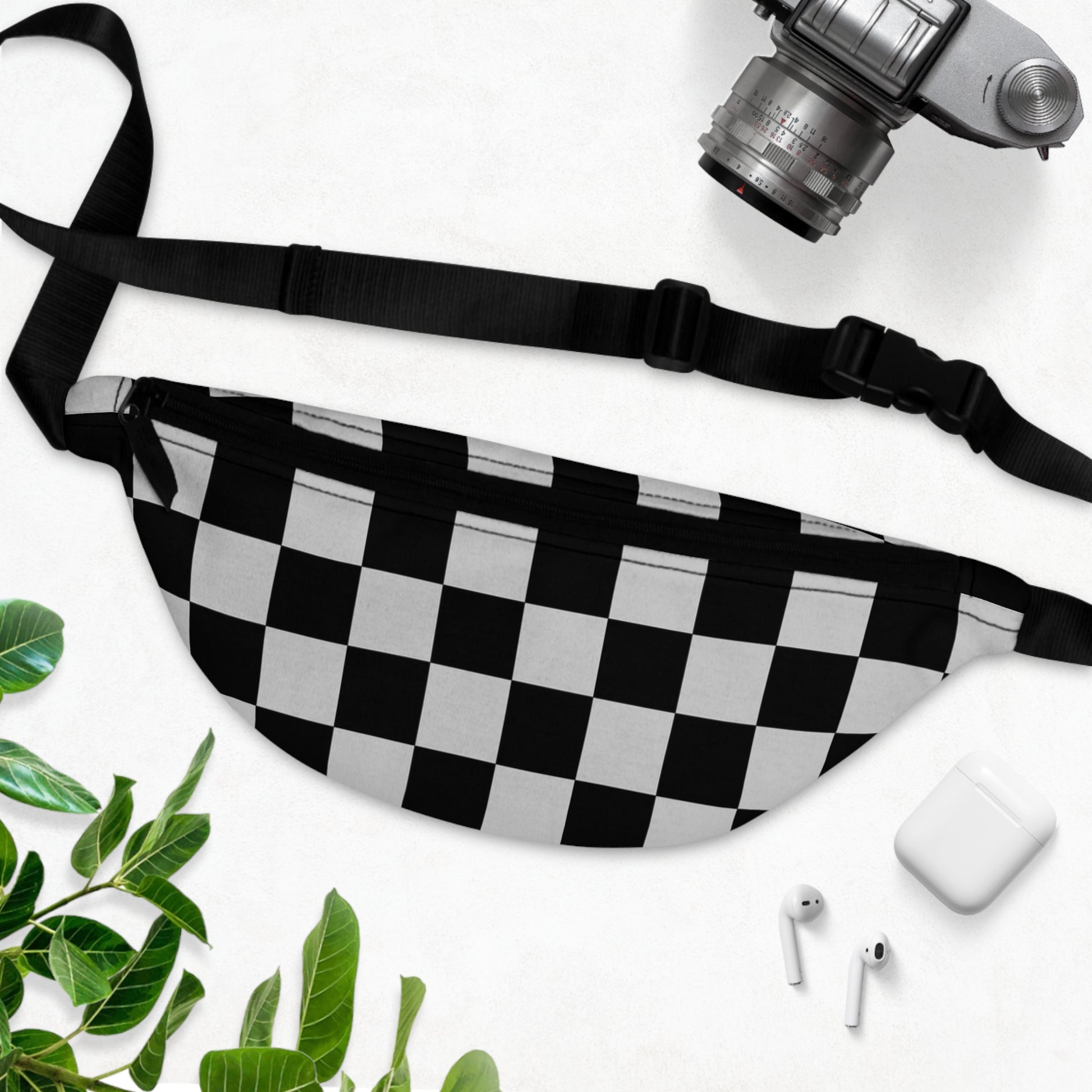Checkerboard Dada Black and Light Gray Fanny Pack, Artsulli - Art is Long, Life is Short, Bags, , , , , , , 