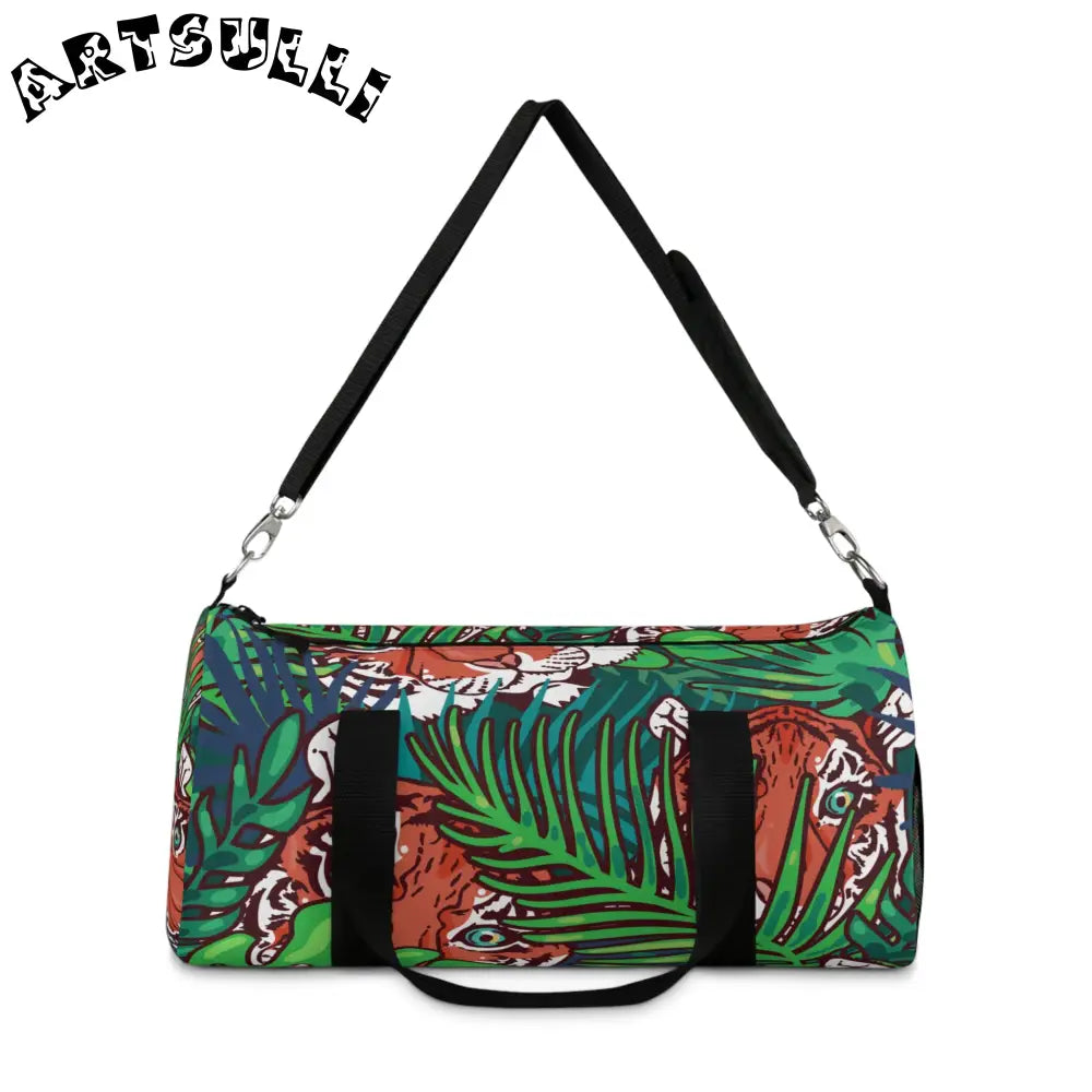 JAKKOUTTHEBXX Tropical Jungle Tigers Blue and Green Duffel Bag