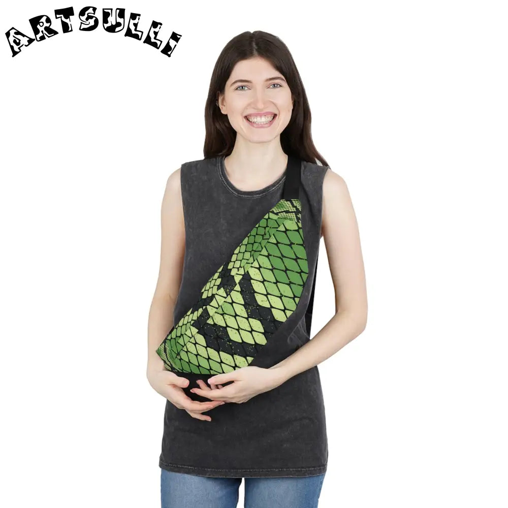 JAKKOUTTHEBXX Snake Skin Green and Black Large Fanny Pack