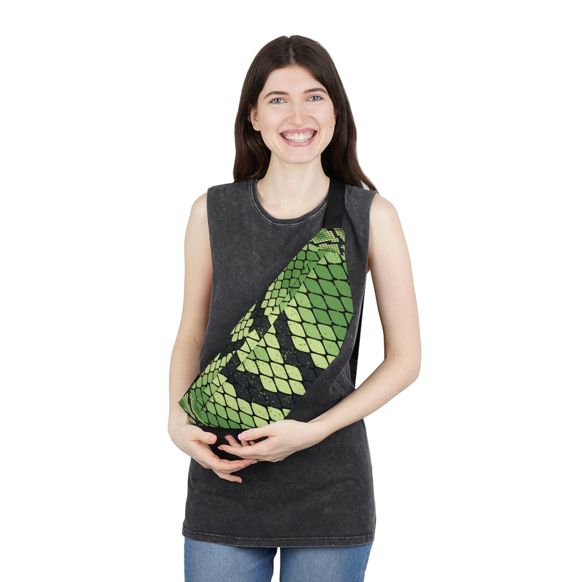 Snake Skin Green and Black Large Fanny Pack, Artsulli - Art is Long, Life is Short, Bags, , , , , , , 