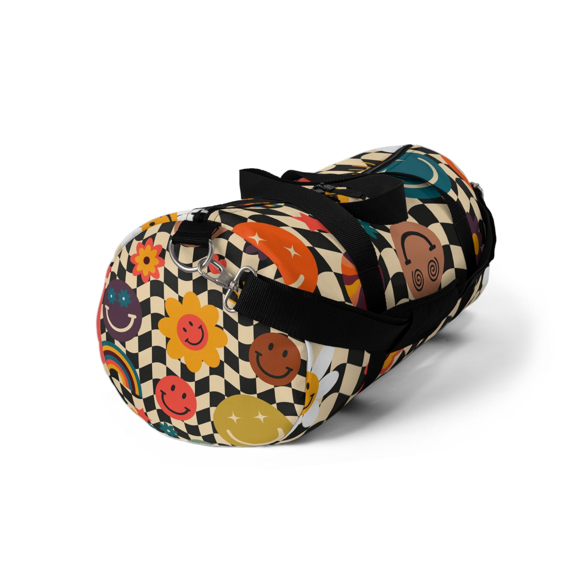 Trippy x Wavy Checkerboard x Smiley Face x Rainbow x Flowers Multi-Color Duffel Bag, Artsulli - Art is Long, Life is Short, Bags, , , , , , , 