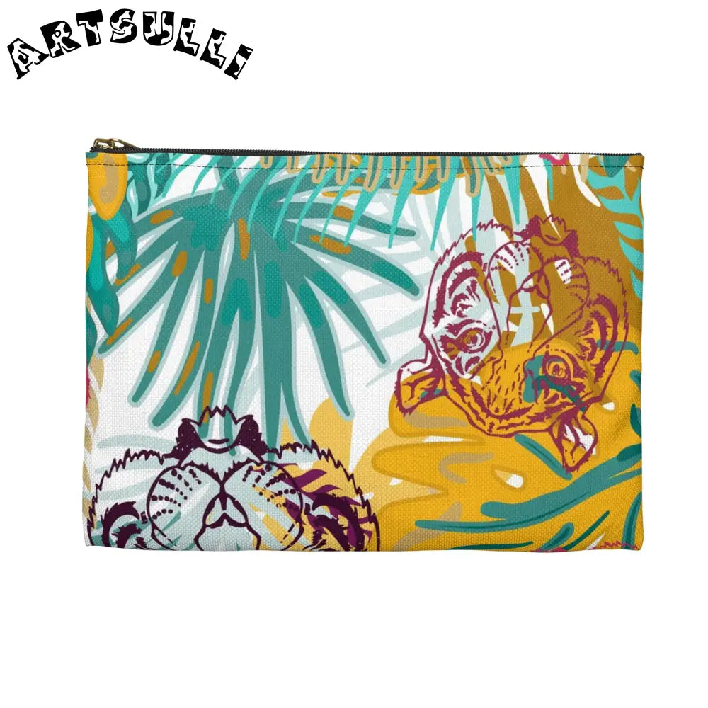 JAKKOUTTHEBXX Tropical Jungle Tigers Brown and Green Accessory Pouch