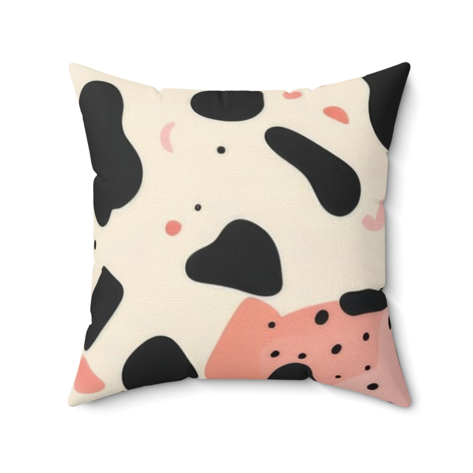 Organic Cow Print Cream and Pink Spun Polyester Square Pillow, Artsulli - Art is Long, Life is Short, Home Decor, Size, 20" × 20", , , , , 85831860237219