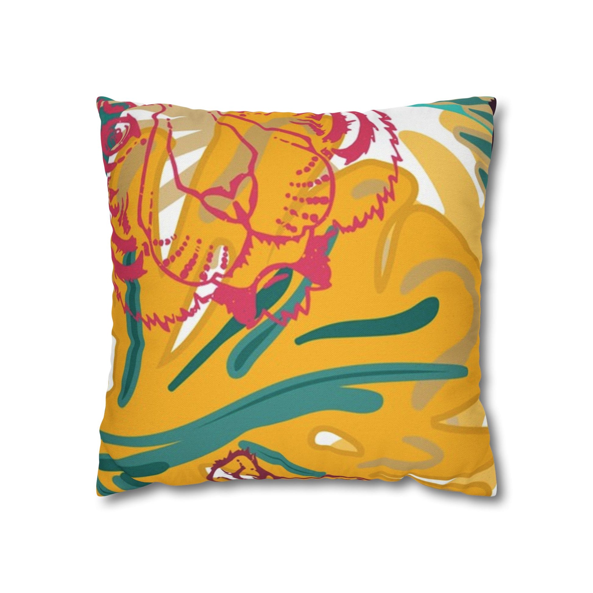 Tropical Jungle Tigers Brown and Green Spun Polyester Square Pillowcase, Artsulli - Art is Long, Life is Short, Home Decor, Size, 16" × 16", , , , , 14505212824507