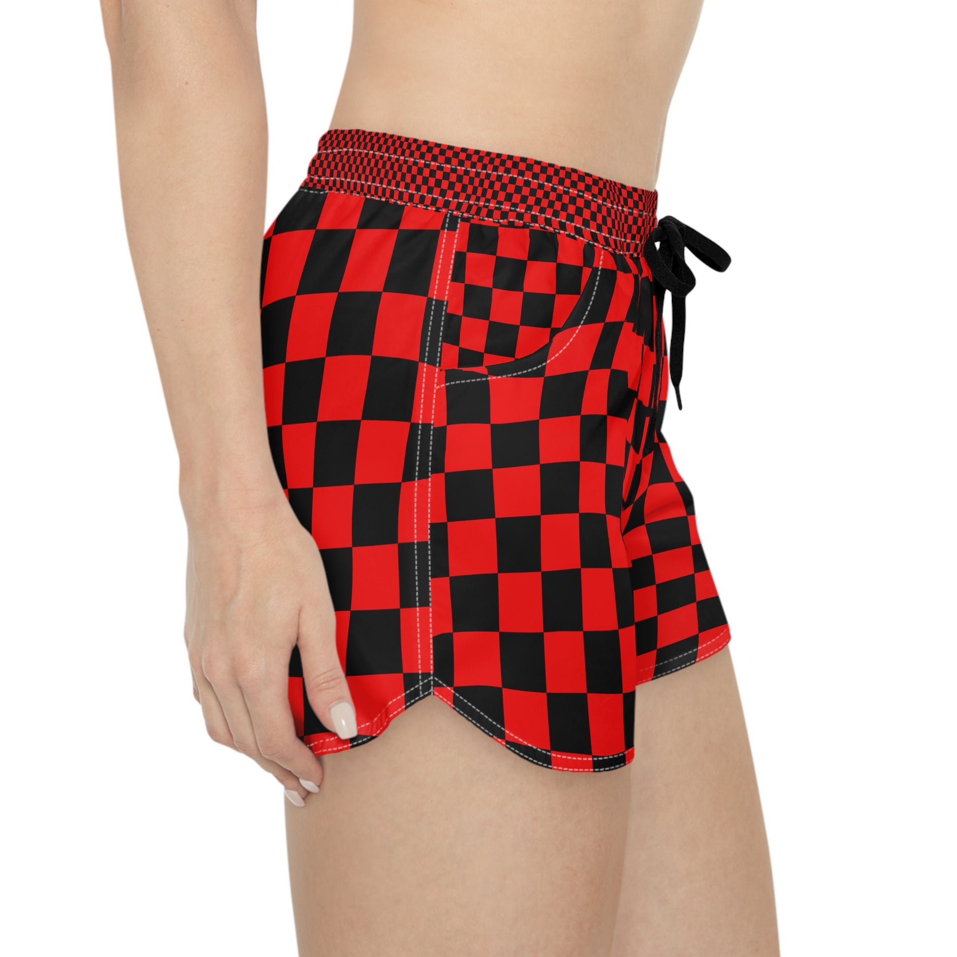 Checkerboard Red and Black Women's Casual Shorts (AOP), Artsulli - Art is Long, Life is Short, All Over Prints, , , , , , , 