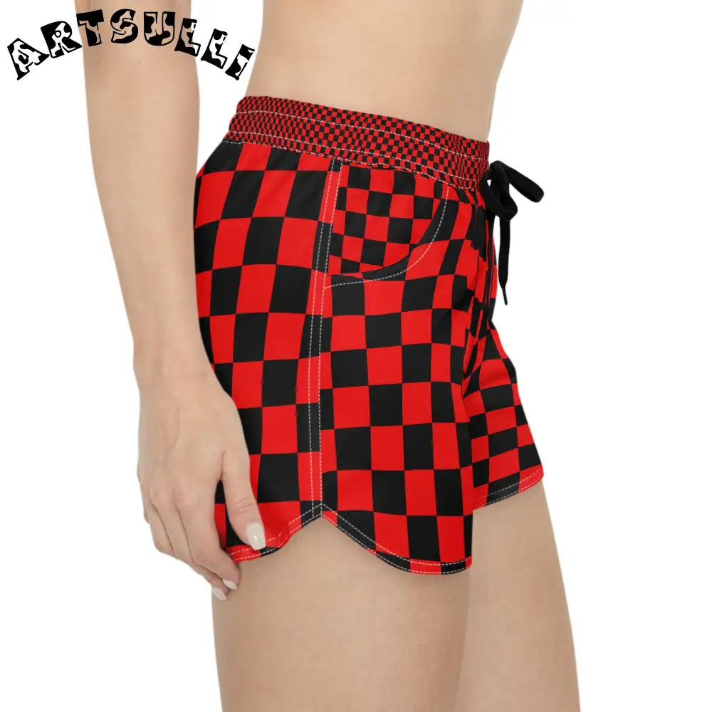 JAKKOUTTHEBXX Checkerboard Red and Black Women’s Casual Shorts (AOP)