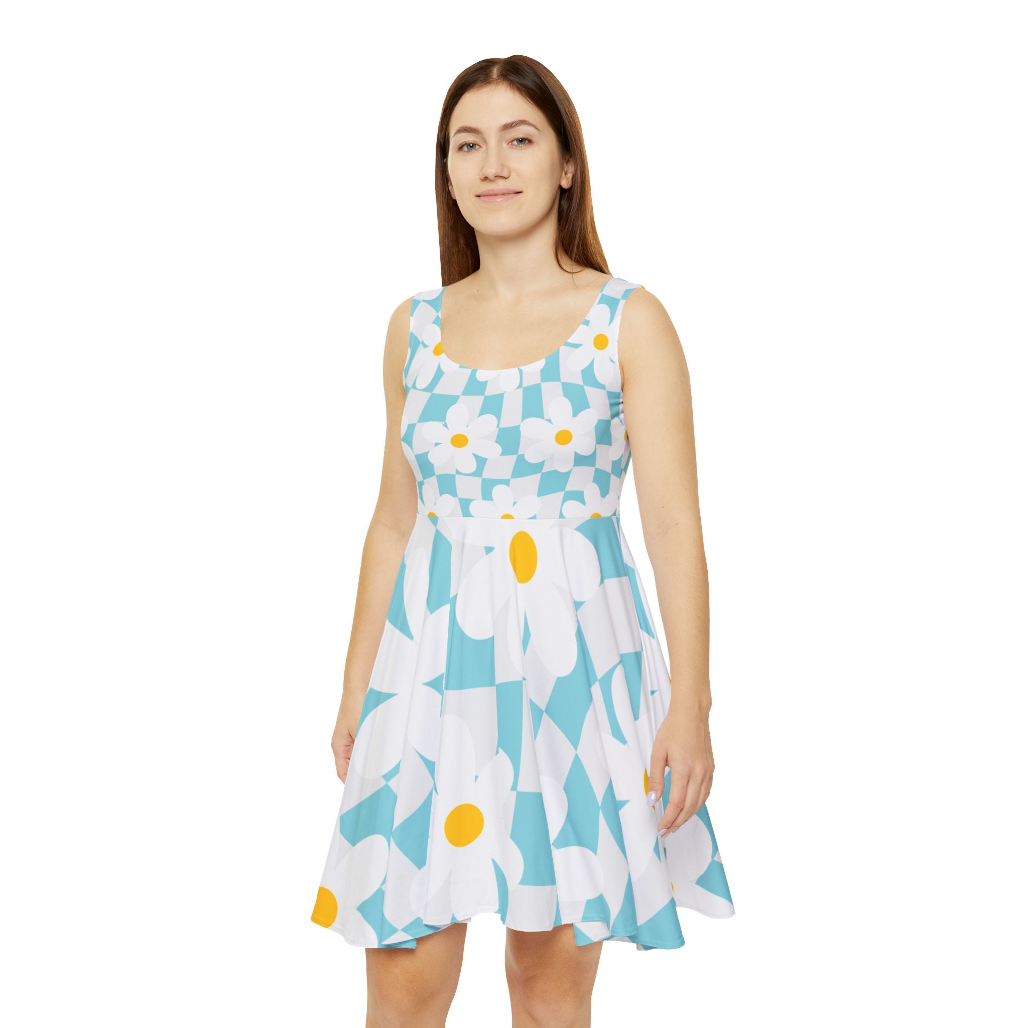 Trippy Check Garden Women's Skater Dress (AOP), Artsulli - Art is Long, Life is Short, All Over Prints, , , , , , , 
