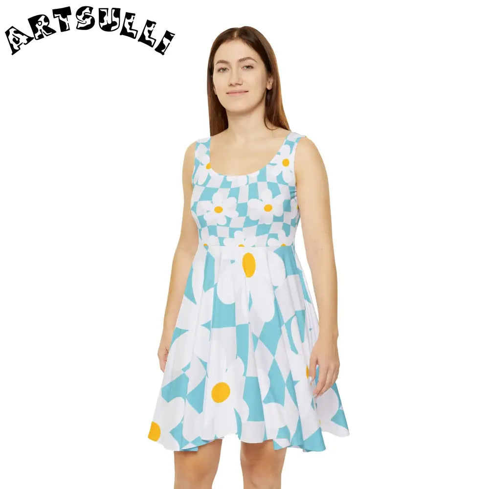 JAKKOUTTHEBXX Trippy Check Garden Women’s Skater Dress (AOP)