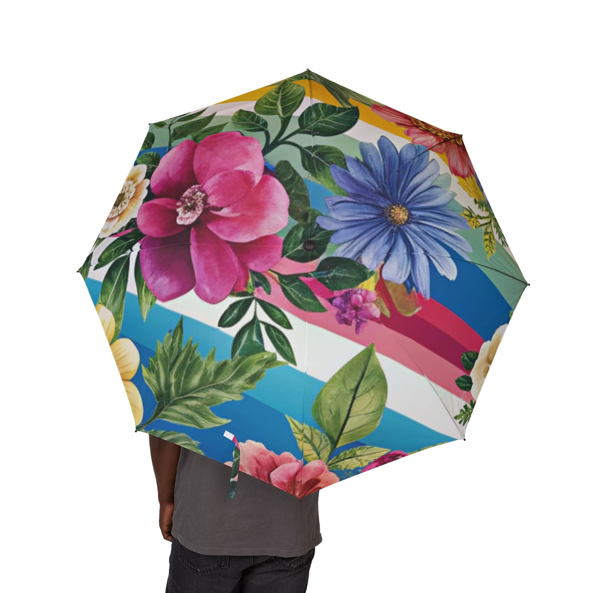 Floral Stripe 4K Semi-Automatic Foldable Umbrella, Artsulli - Art is Long, Life is Short, Accessories, , , , , , , 