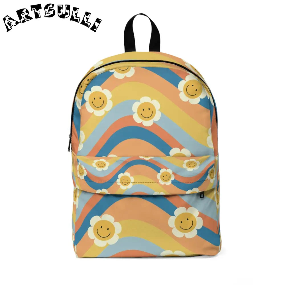 70s Smiley Wave Unisex Classic Backpack, Artsulli - Art is Long, Life is Short, Bags, Size, One size, , , , , 15345413401342