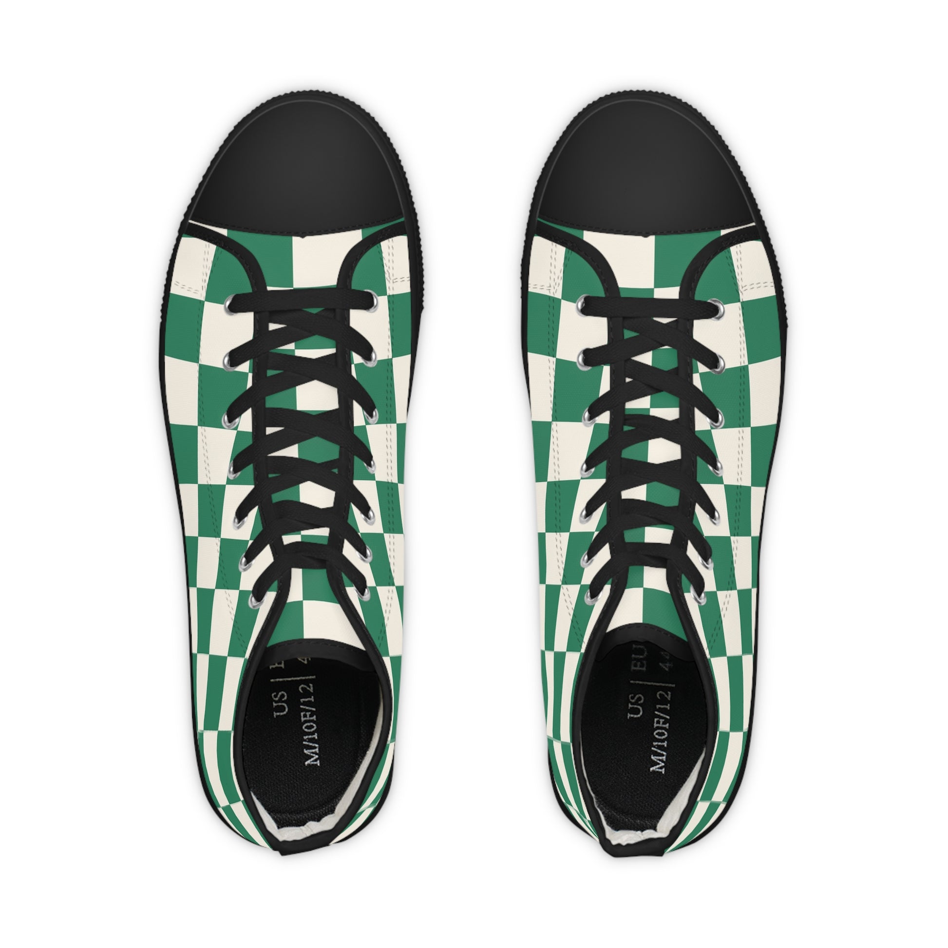 Checkerboard Dark Green Men's High Top Sneakers, Artsulli - Art is Long, Life is Short, Shoes, , , , , , , 