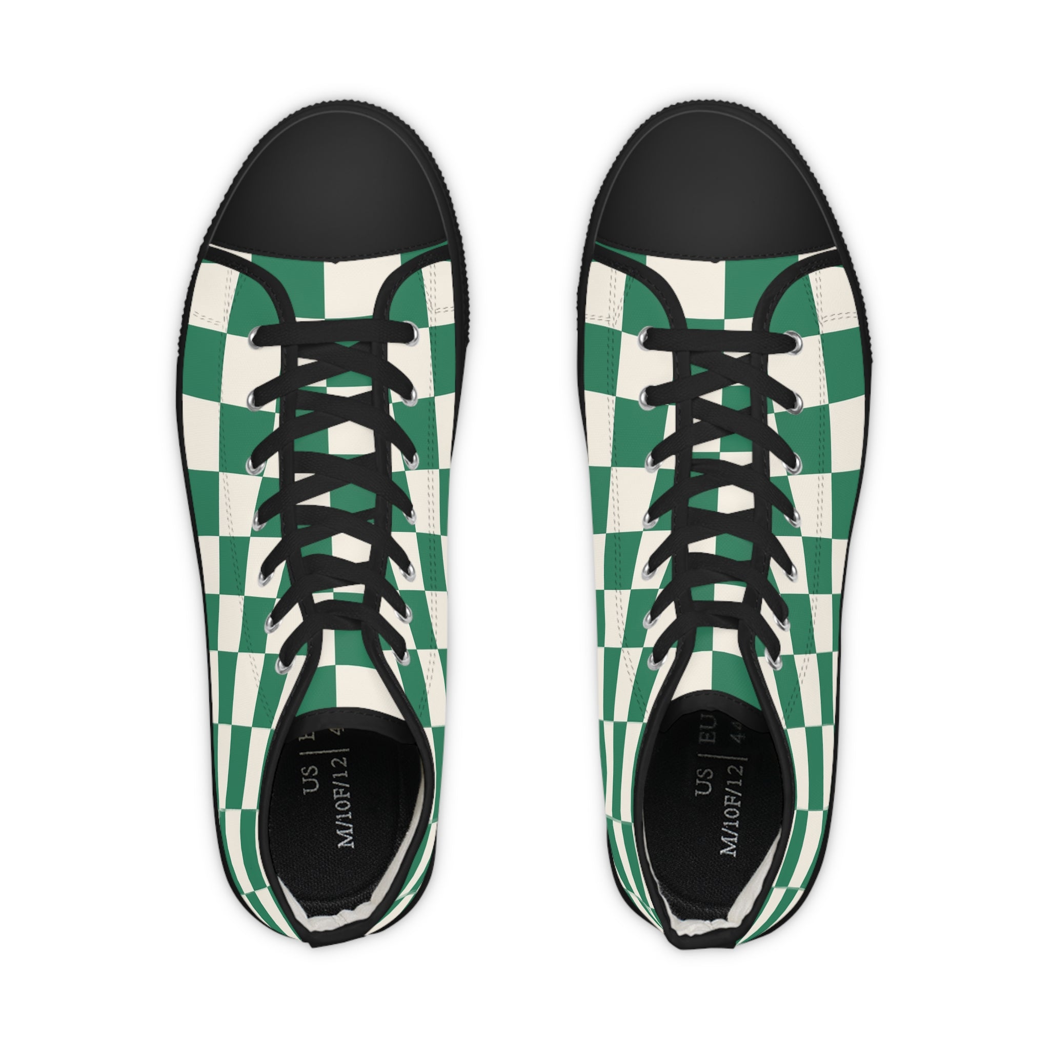 Checkerboard Dark Green Men's High Top Sneakers, Artsulli - Art is Long, Life is Short, Shoes, , , , , , , 
