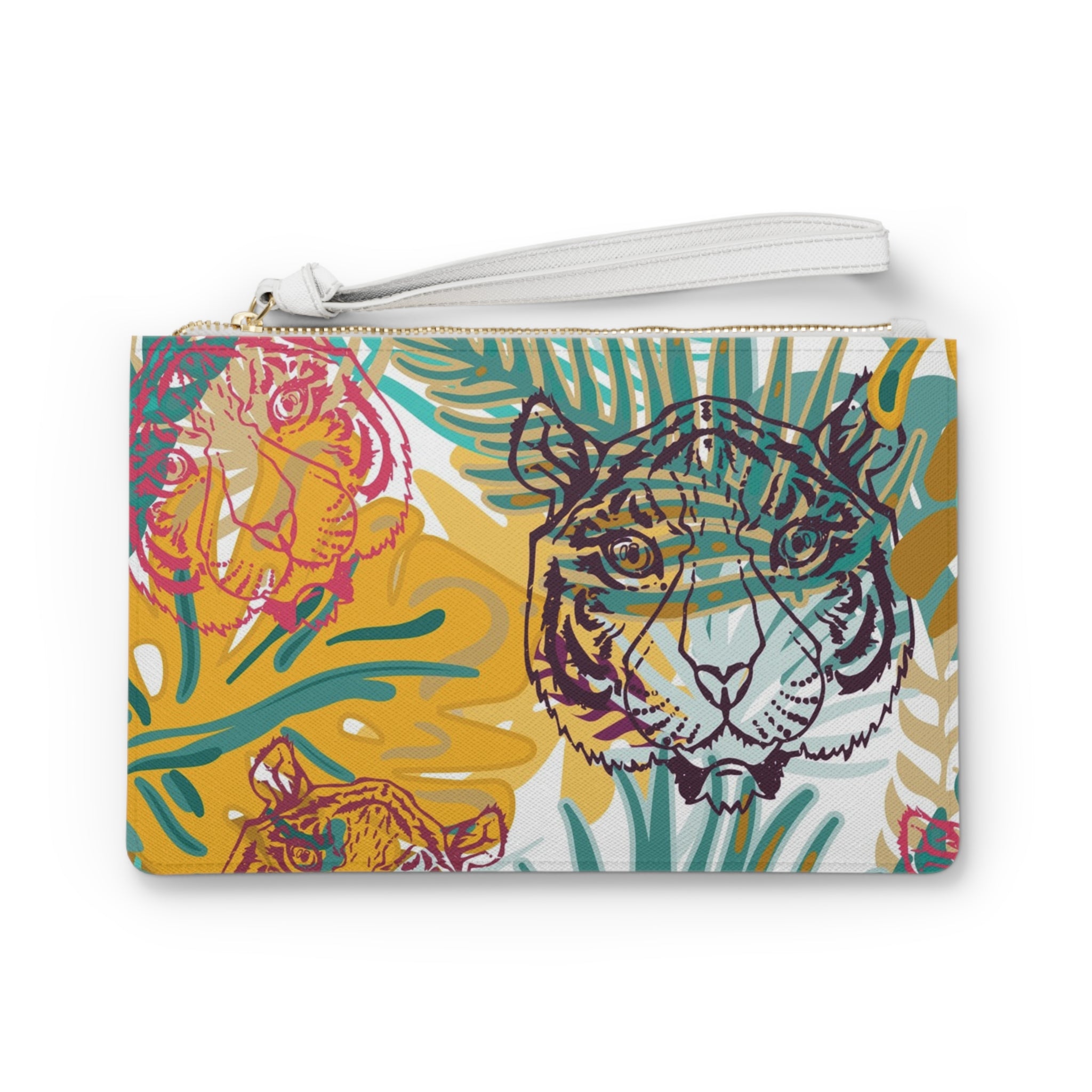 Tropical Jungle Tigers Brown and Green Clutch Bag, Artsulli - Art is Long, Life is Short, Bags, Size, One size, , , , , 14391363827651