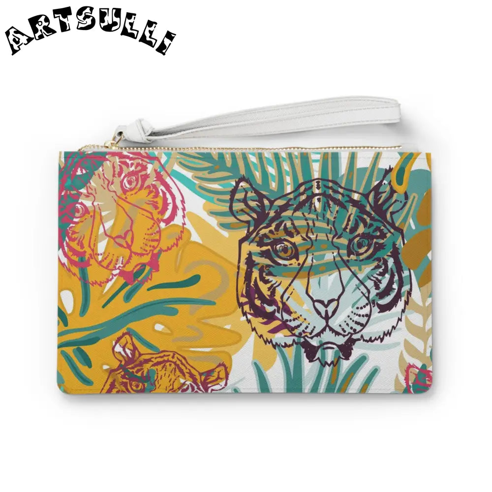 JAKKOUTTHEBXX Tropical Jungle Tigers Brown and Green Clutch Bag