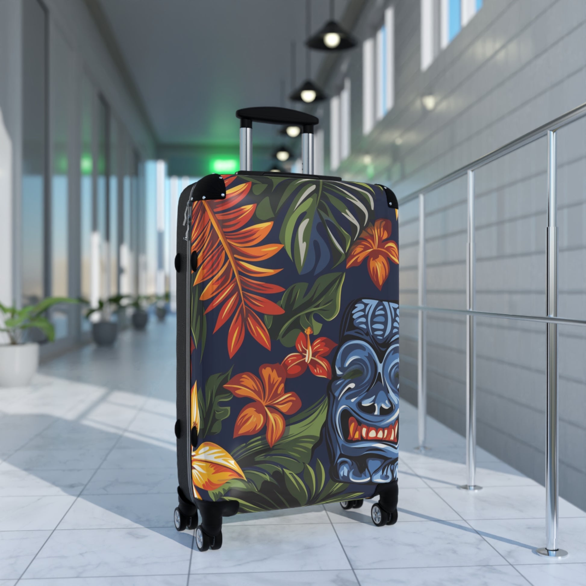 Tiki Bloom Navy Suitcase, Artsulli - Art is Long, Life is Short, Bags, , , , , , , 