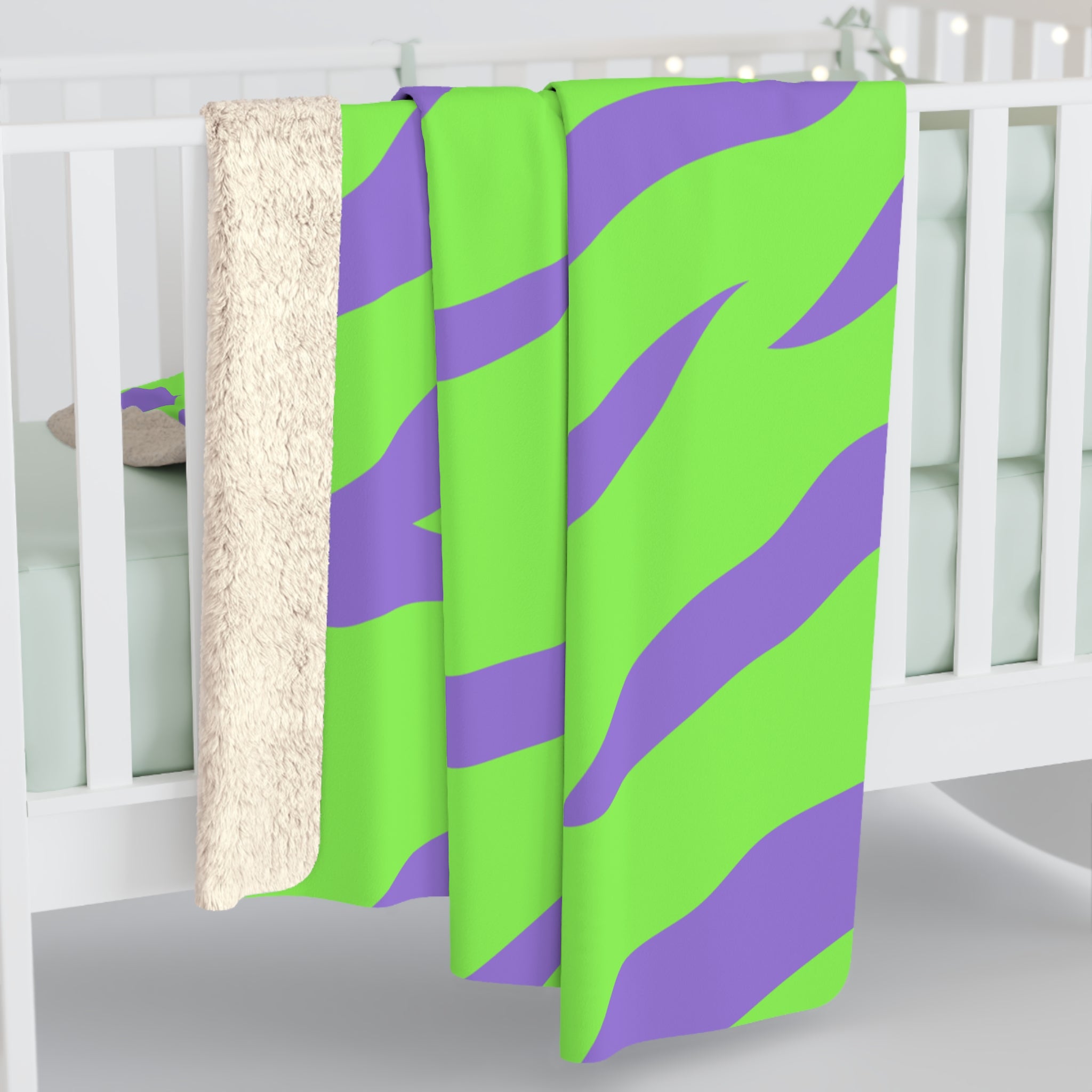Tyrannosaurus Print Green and Purple Sherpa Fleece Blanket, Artsulli - Art is Long, Life is Short, Home Decor, , , , , , , 