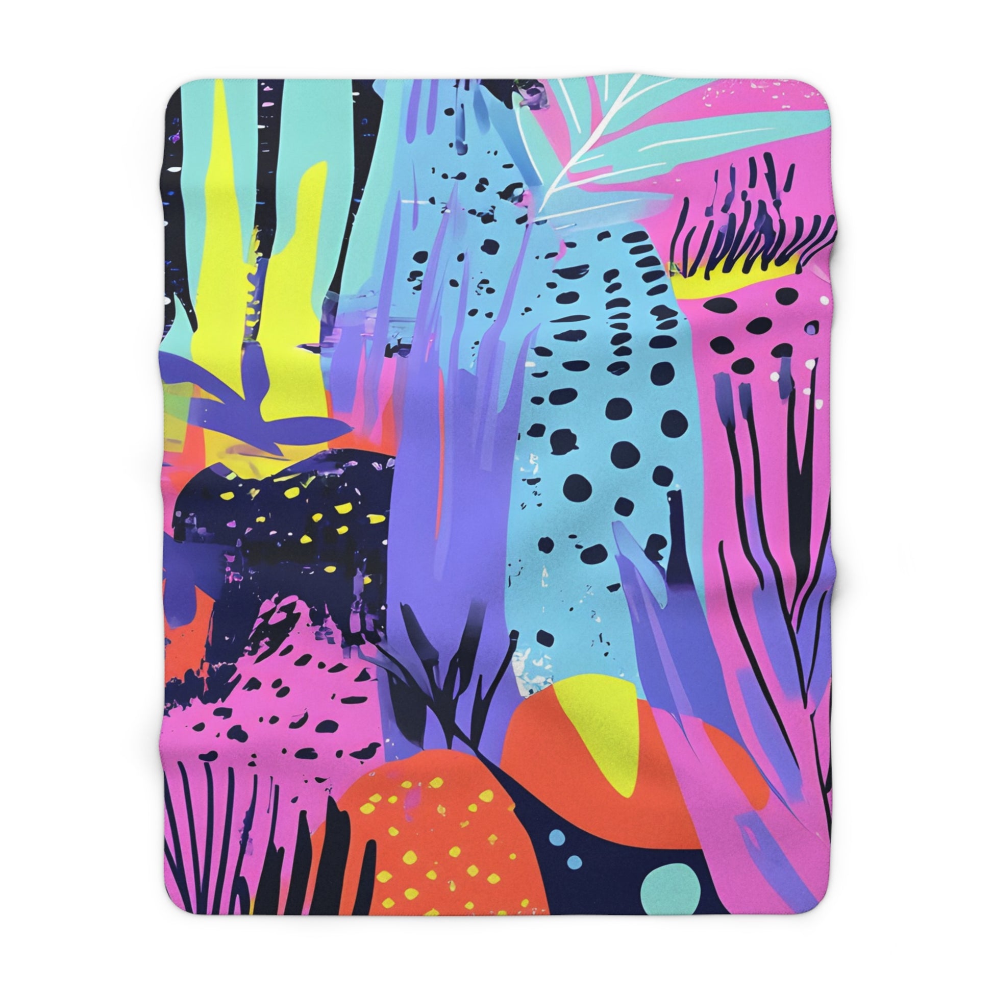 Dark Neon Rainforest Sherpa Fleece Blanket, Artsulli - Art is Long, Life is Short, Home Decor, Size, 60" × 80", , , , , 17464033690635190095