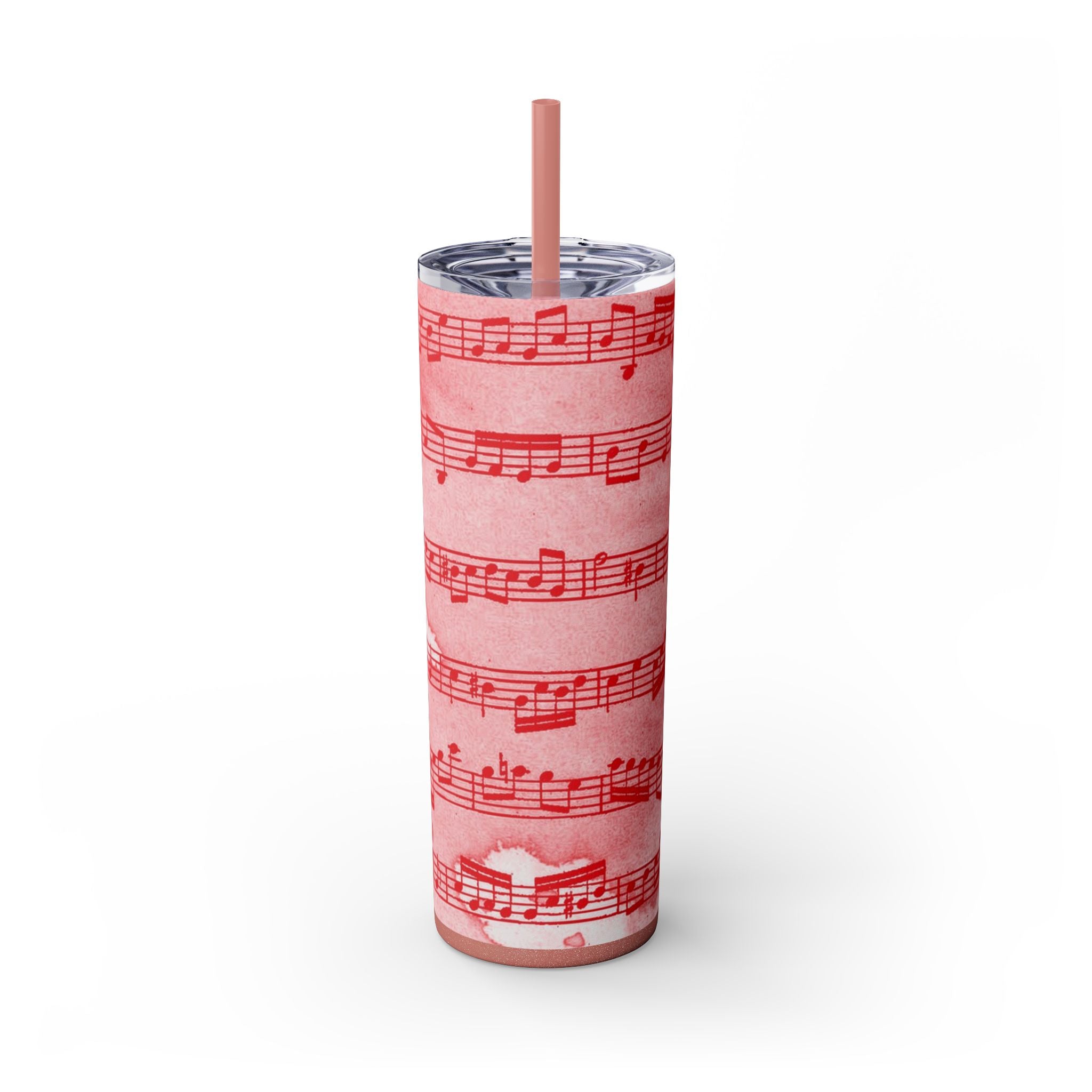 Drip Spill Type Beat Sheet Music Red Skinny Tumbler with Straw, 20oz, Artsulli - Art is Long, Life is Short, Mug, Finish, Glossy, Color, Glitter Dusty Rose, Size, 20oz, 66481456024181052991