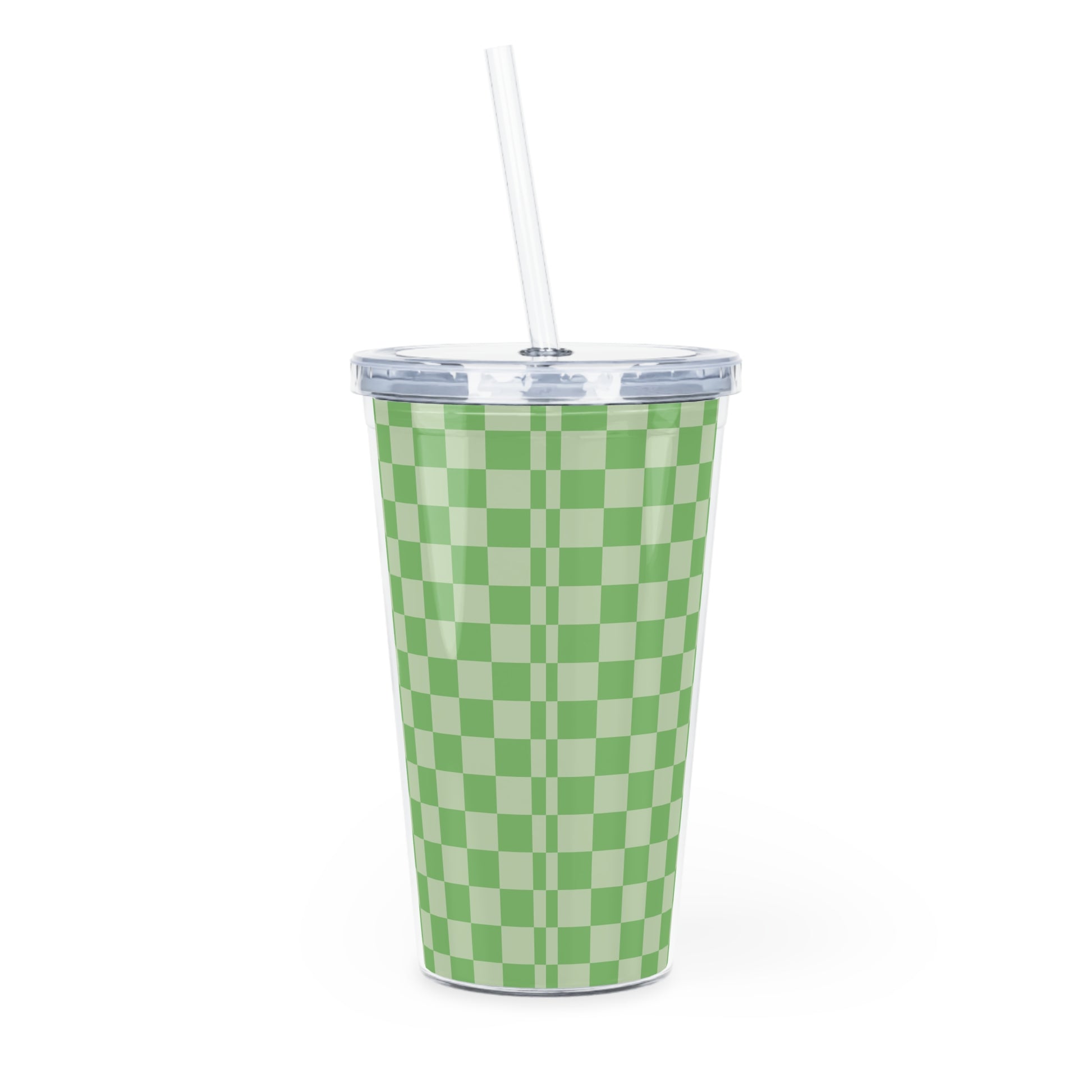 Checkerboard II Green Plastic Tumbler with Straw, Artsulli - Art is Long, Life is Short, Mug, , , , , , , 